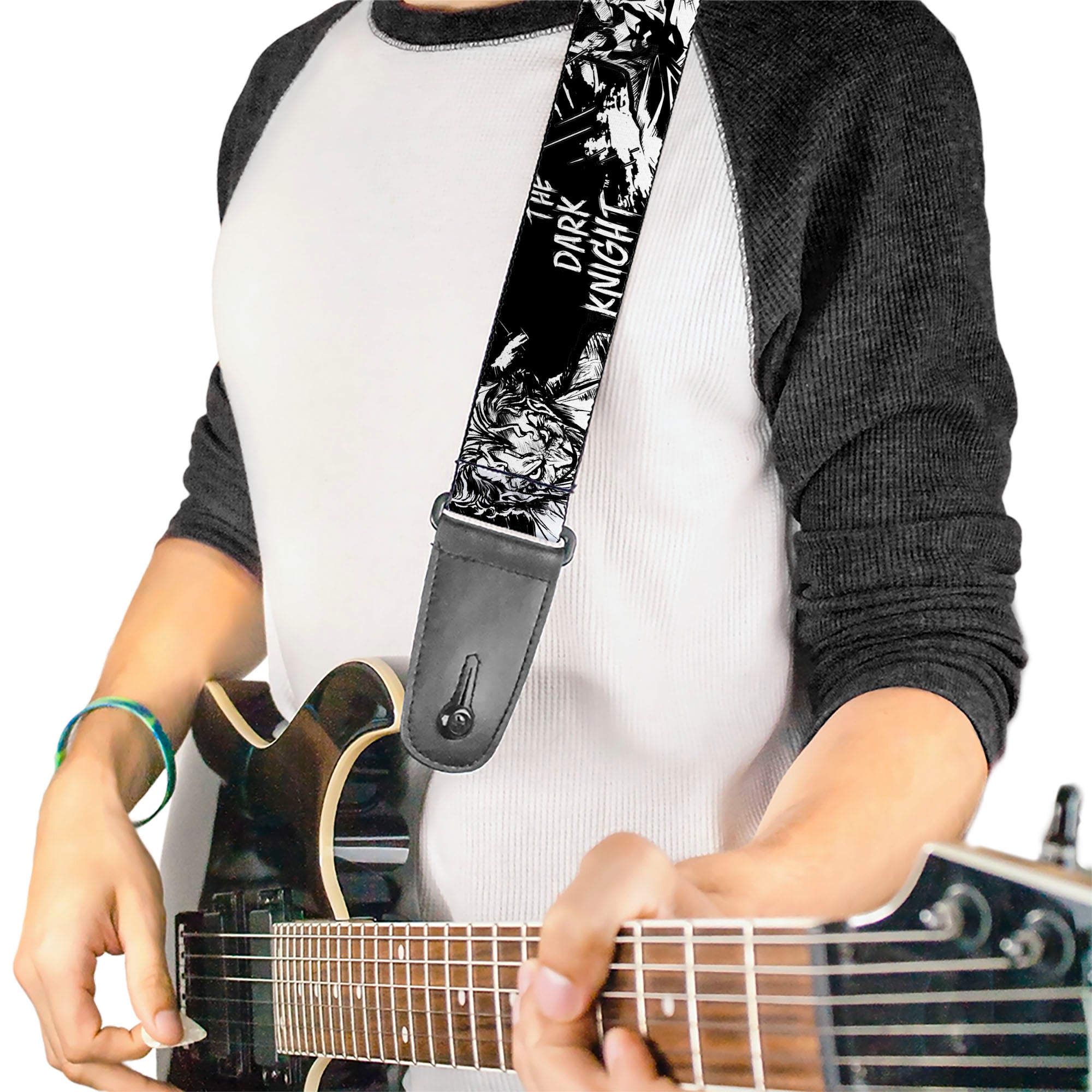 Guitar Strap - Batman THE DARK KNIGHT and Joker Smiling Sketch Close-Ups Black/White Guitar Straps DC Comics   