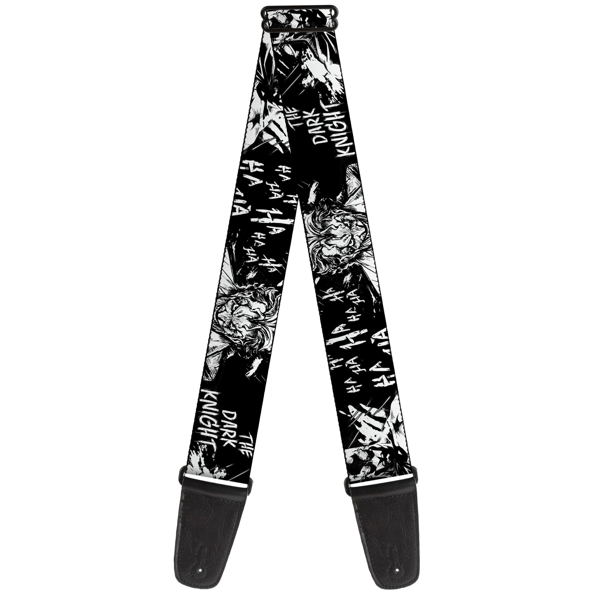 Guitar Strap - Batman THE DARK KNIGHT and Joker Smiling Sketch Close-Ups Black/White Guitar Straps DC Comics   