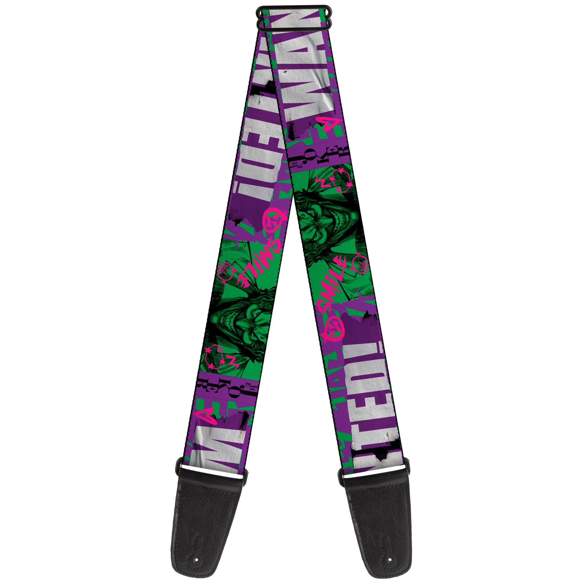 Guitar Strap - THE JOKER WANTED Smiling Pose and Graffiti Purples/Greens Guitar Straps DC Comics   