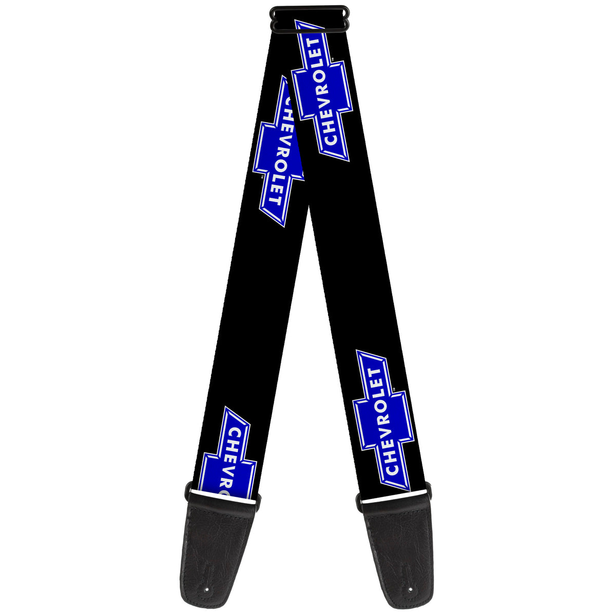 Guitar Strap - Chevy Bowtie Logo Repeat Black Blue Guitar Straps GM General Motors