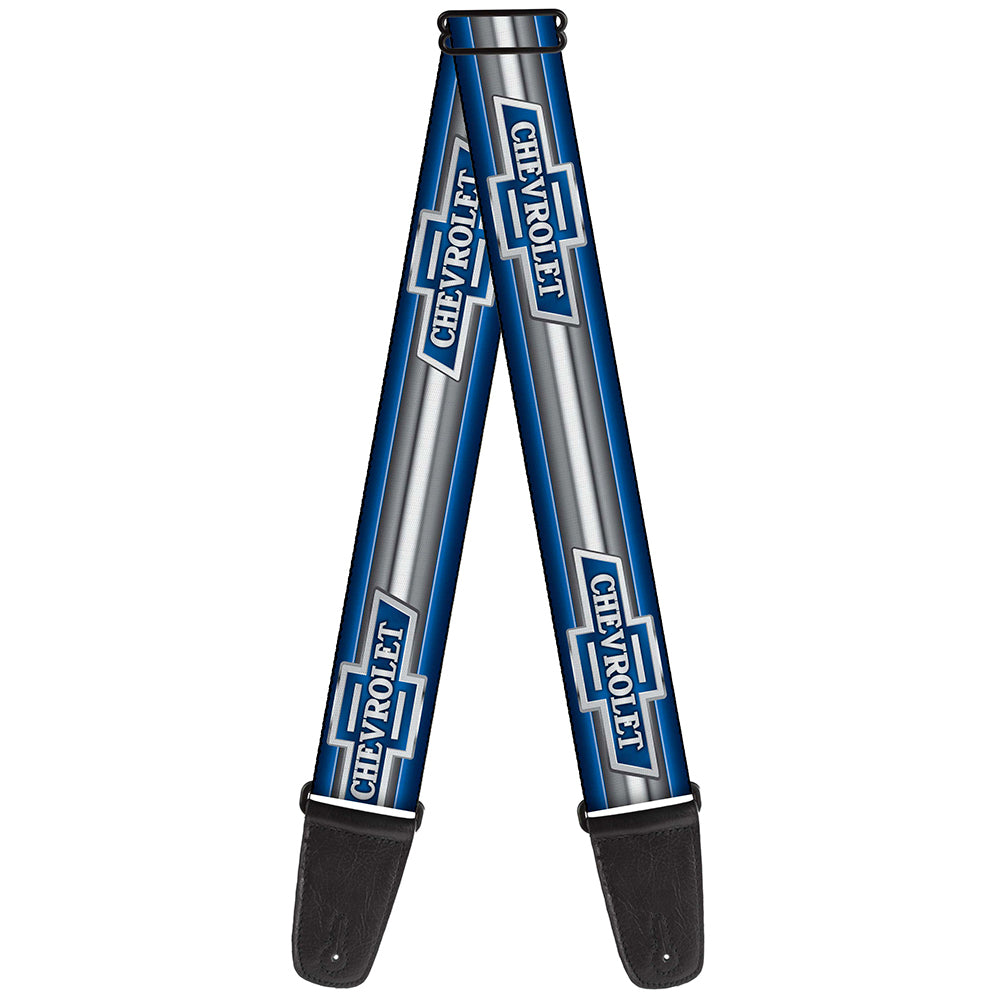 Guitar Strap - 1929 Chevrolet Bowtie Logo Stripe Blue Silver Blue Guitar Straps GM General Motors   