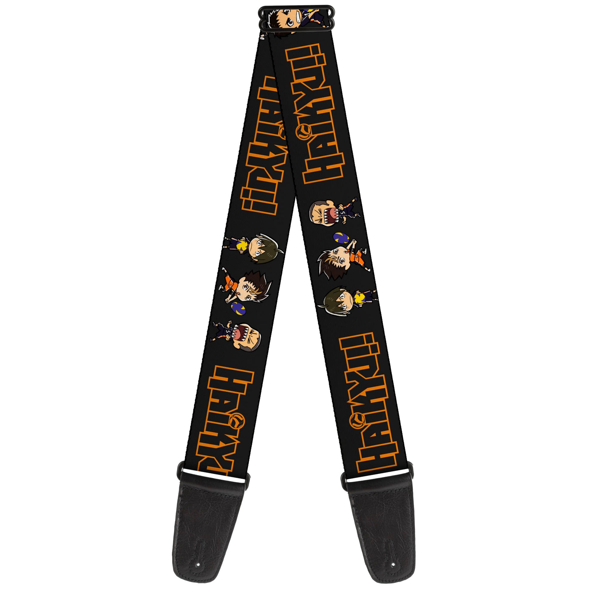 Guitar Strap - HAIKYU Title Logo Chibi Karasuno High Player Pose Black Guitar Straps Crunchyroll