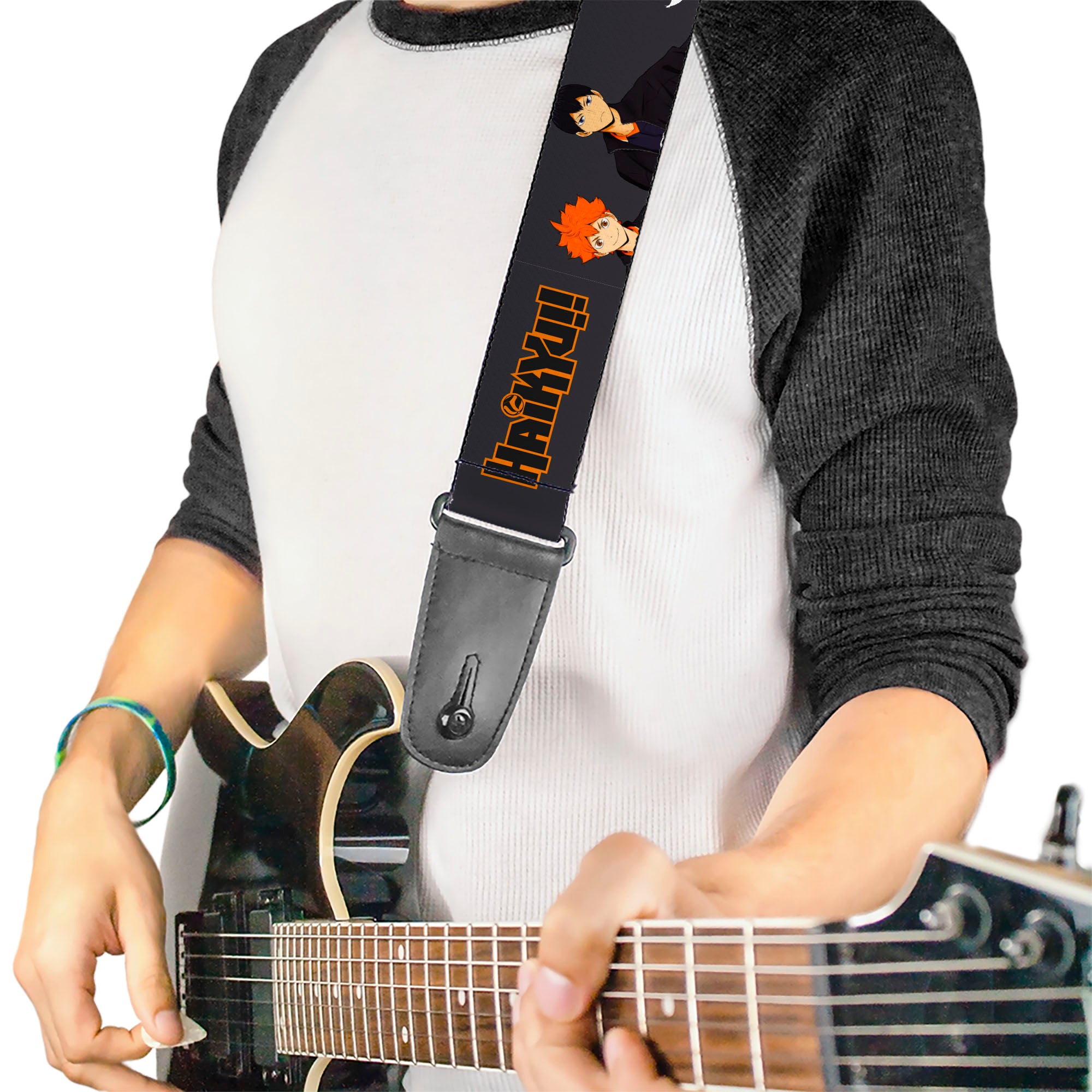 Guitar Strap - HAIKYU Hinata and Kageyama Pose and Title Logo Black/White Guitar Straps Haikyu!!