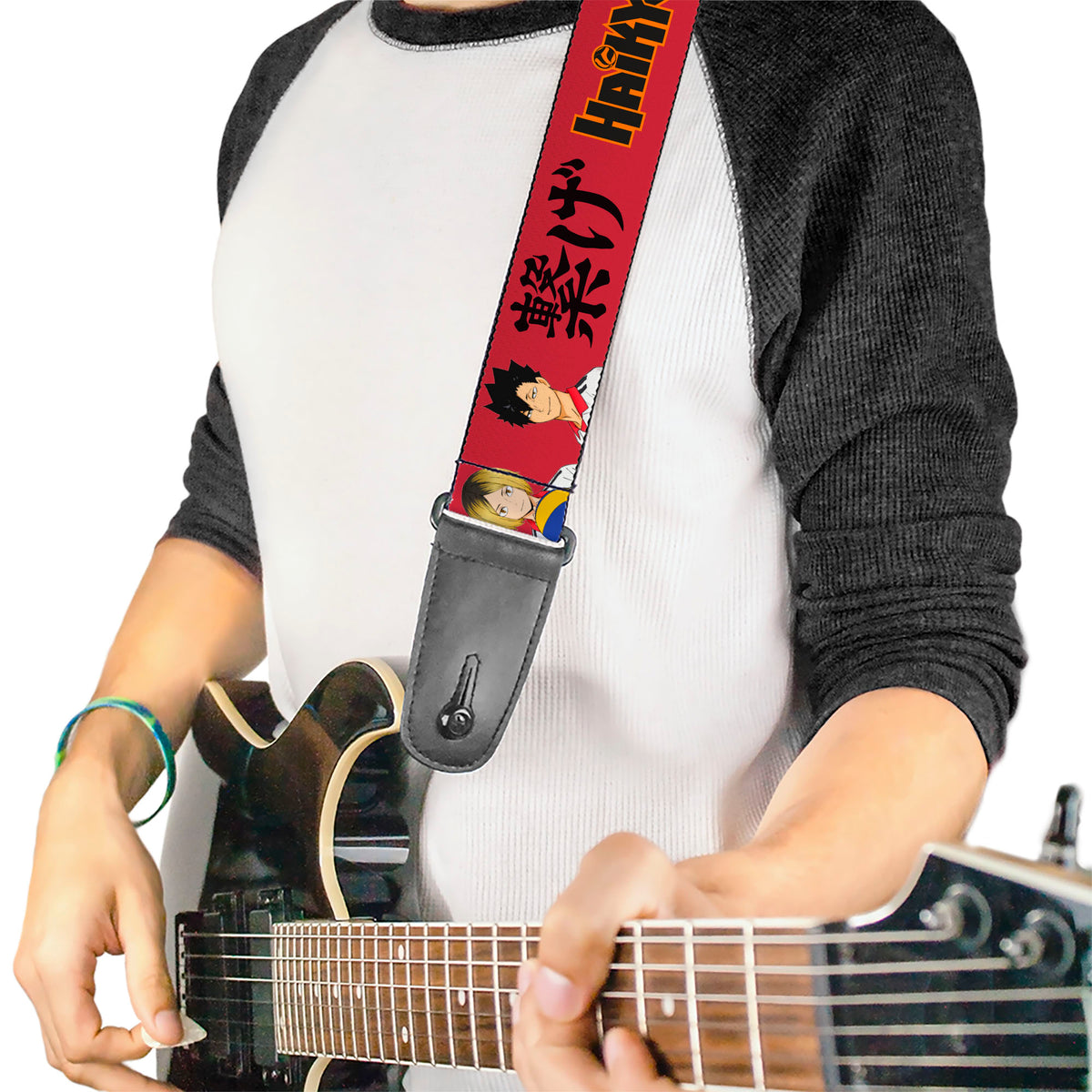 Guitar Strap - HAIKYU Kozume and Kuroo Pose and Title Logo Red/Black Guitar Straps Haikyu!!