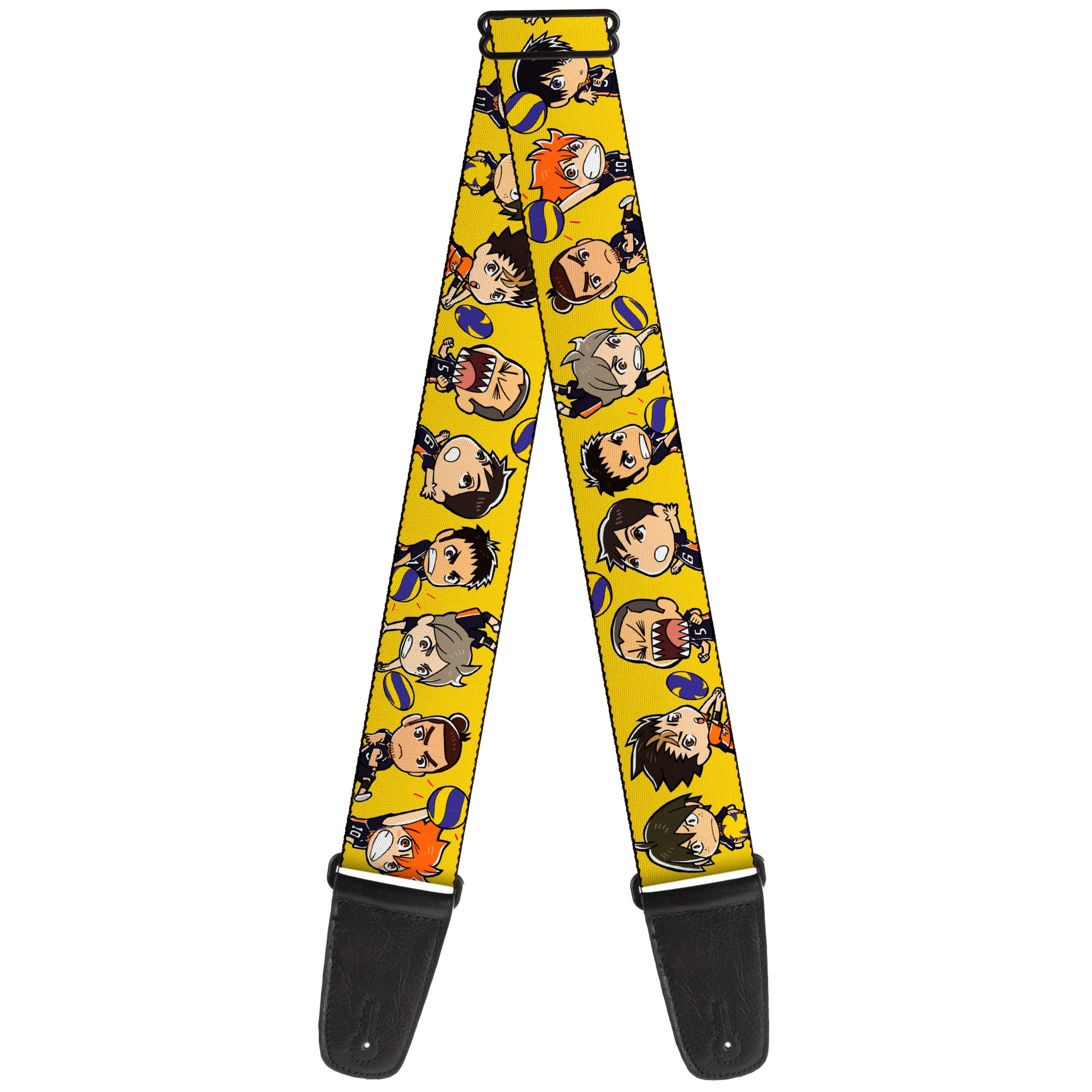 Guitar Strap - Haikyu Chibi Volleyball Player Warm Up Pose Yellow Guitar Straps Haikyu!!