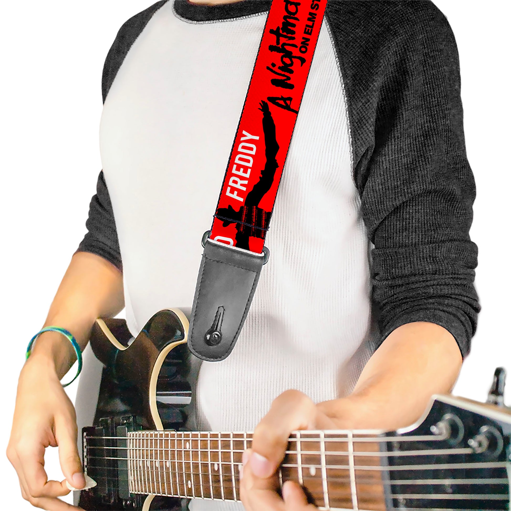 Guitar Strap - A NIGHTMARE ON ELM ST COME TO FREDDY Long Arms Silhouette Red/Black Guitar Straps A Nightmare on Elm Street