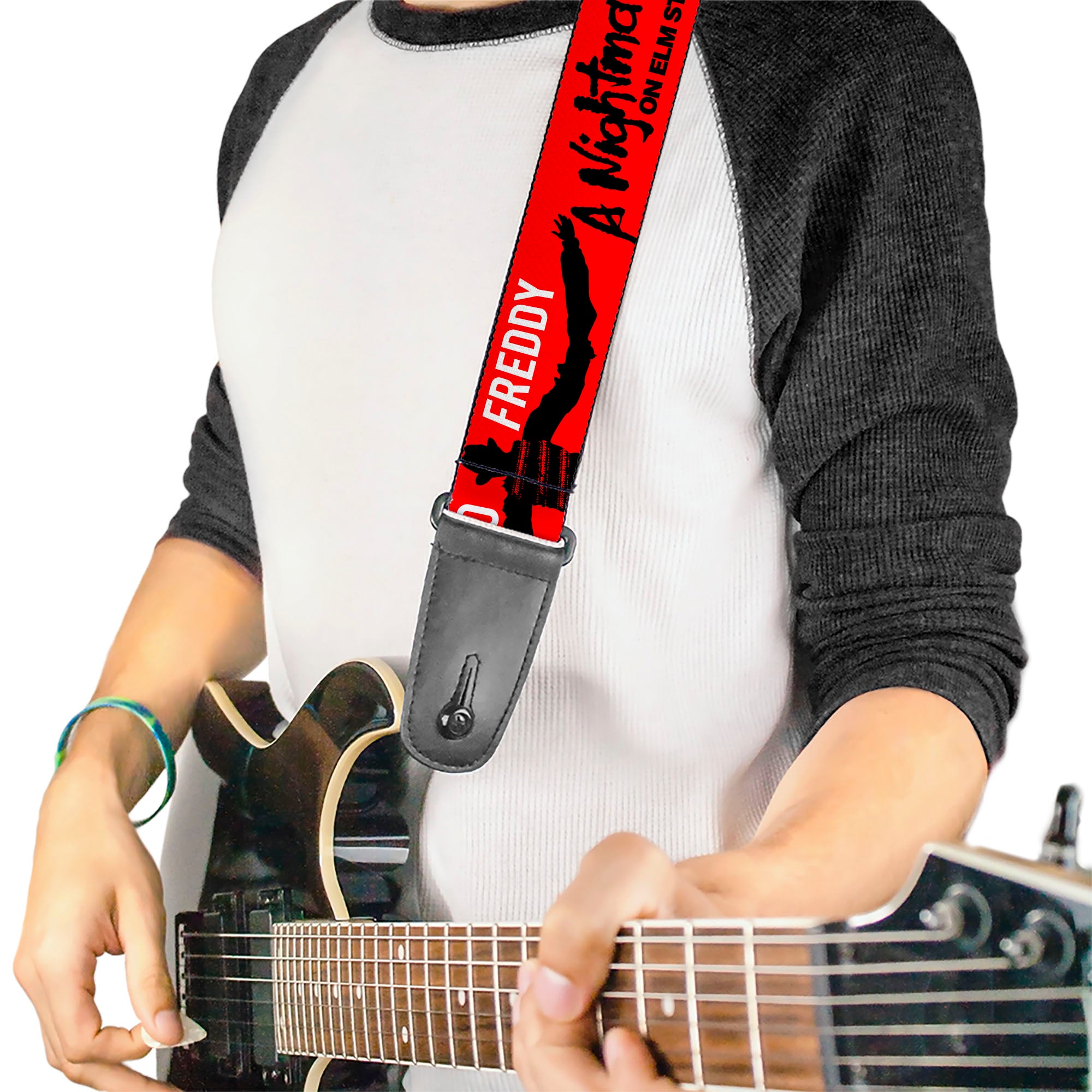 Guitar Strap - A NIGHTMARE ON ELM ST COME TO FREDDY Long Arms Silhouette Red/Black Guitar Straps A Nightmare on Elm Street