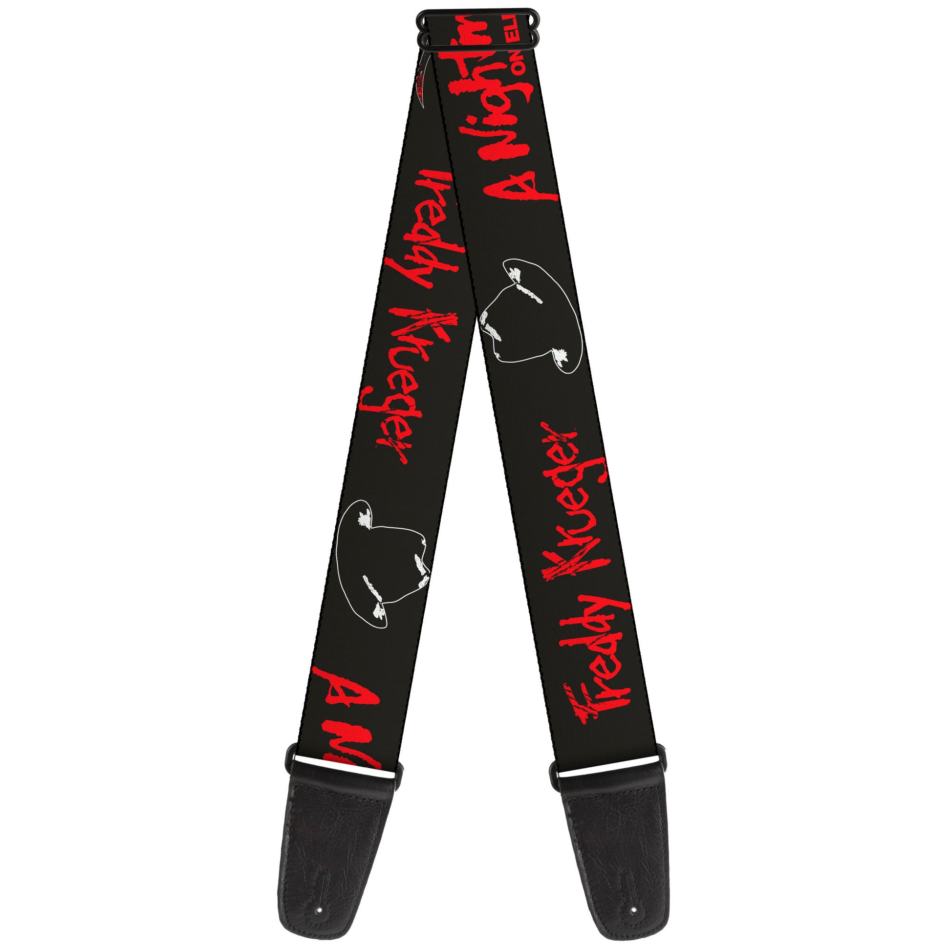 Guitar Strap - A NIGHTMARE ON ELM STREET Freddy Icons and Title Logo Black/Red/Whte Guitar Straps A Nightmare on Elm Street
