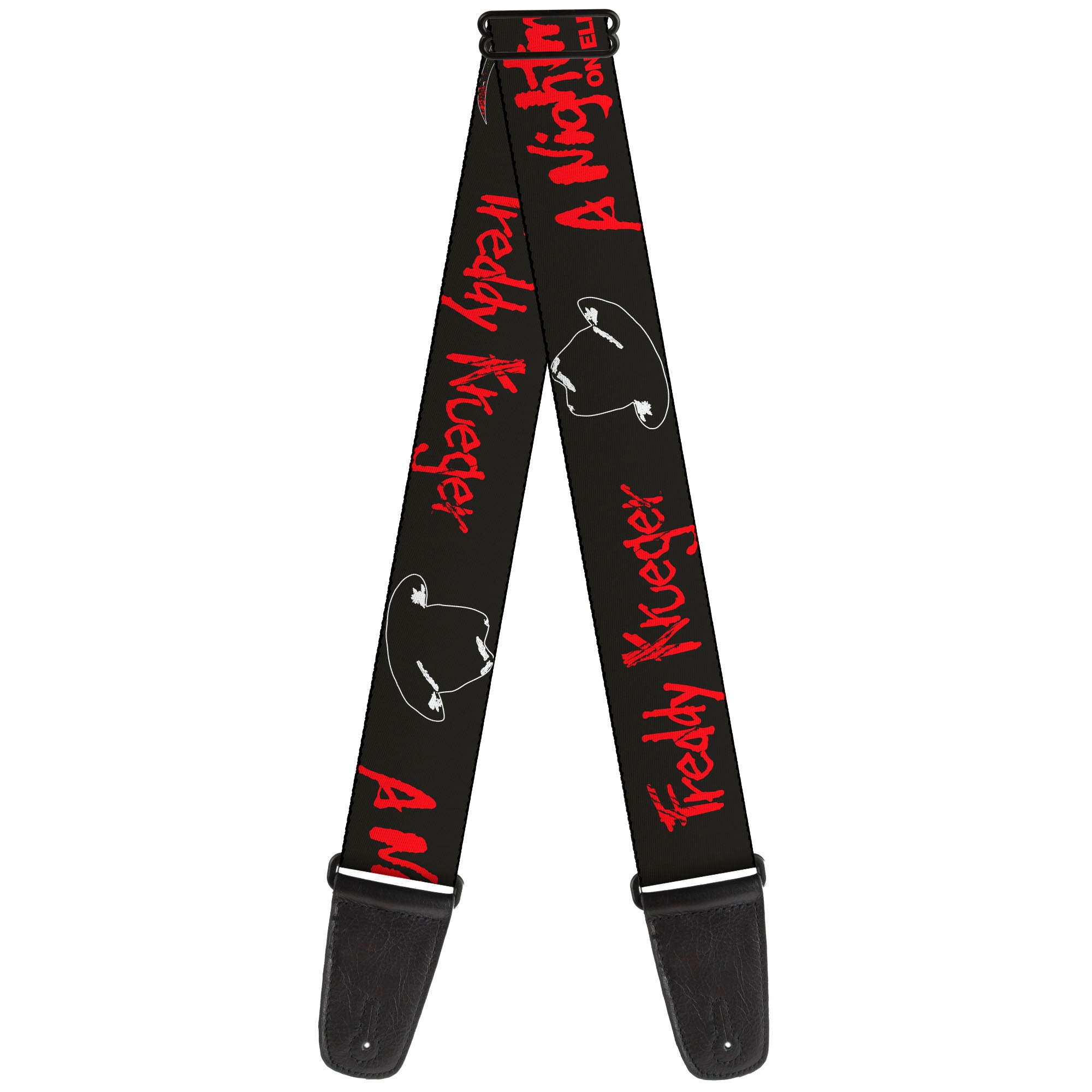 Guitar Strap - A NIGHTMARE ON ELM STREET Freddy Icons and Title Logo Black/Red/Whte Guitar Straps A Nightmare on Elm Street