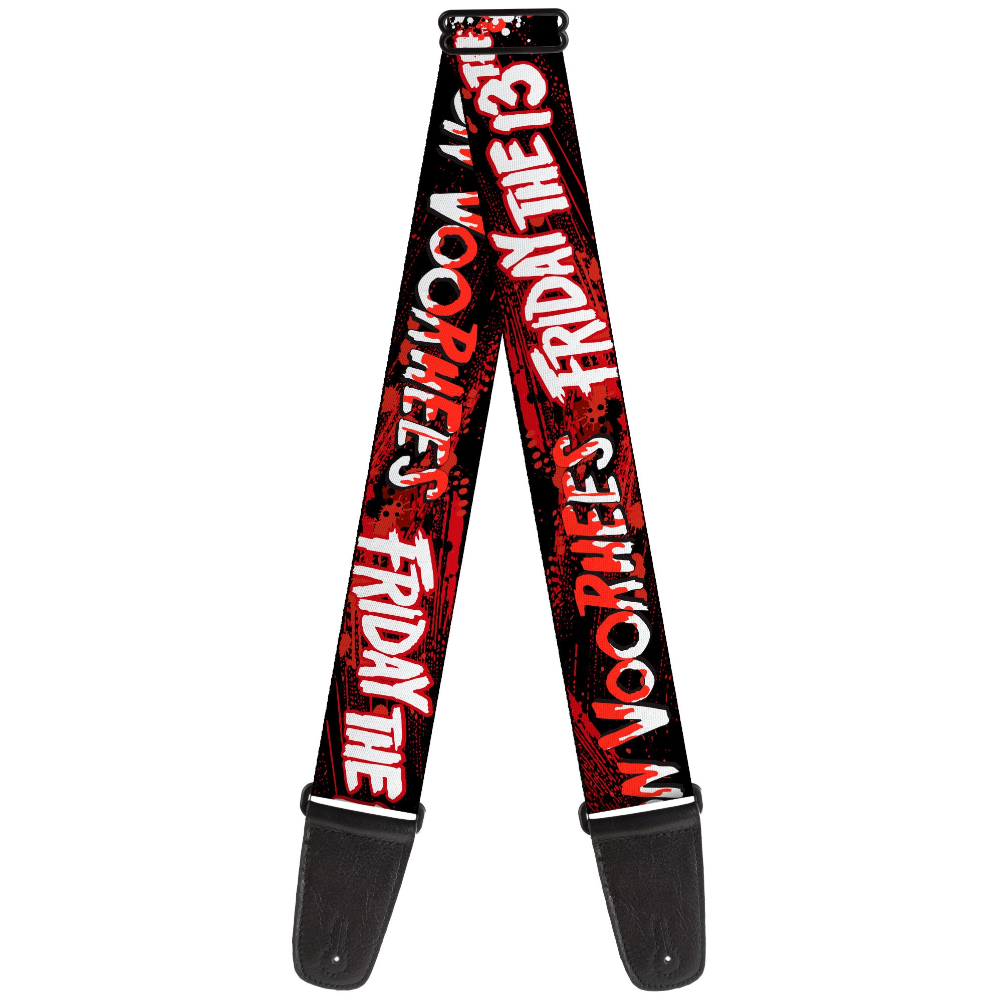 Guitar Strap - FRIDAY THE 13TH JASON VOORHIES Mask Text Black/Red/White Guitar Straps Friday the 13th