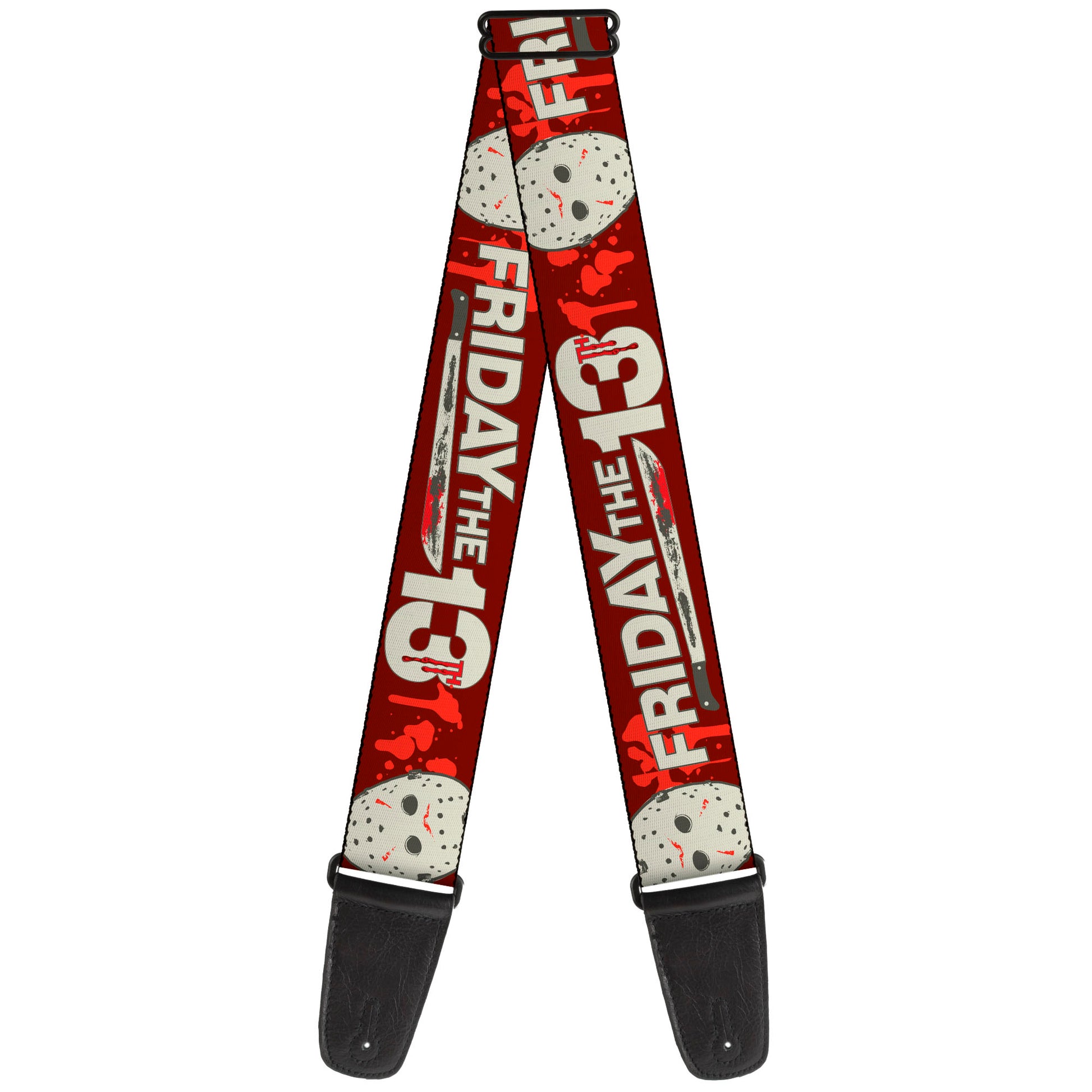 Guitar Strap - FRIDAY THE 13TH Mask and Machete Icons Red/Pink/White Guitar Straps Friday the 13th