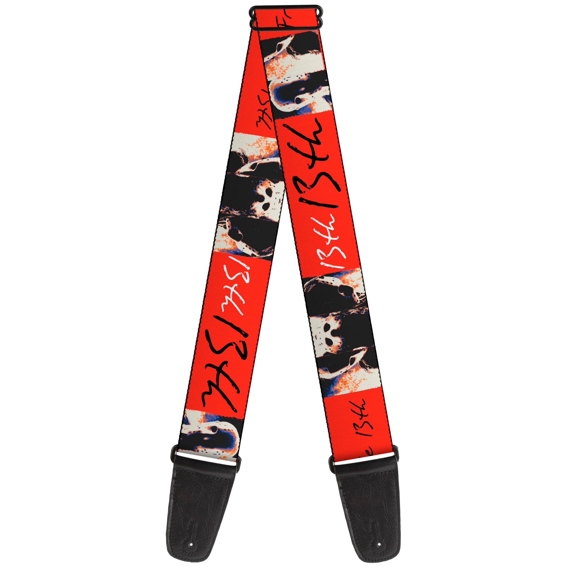 Guitar Strap - FRIDAY THE 13TH Jason Mask and Script Blocks Red/Black/White Guitar Straps Friday the 13th