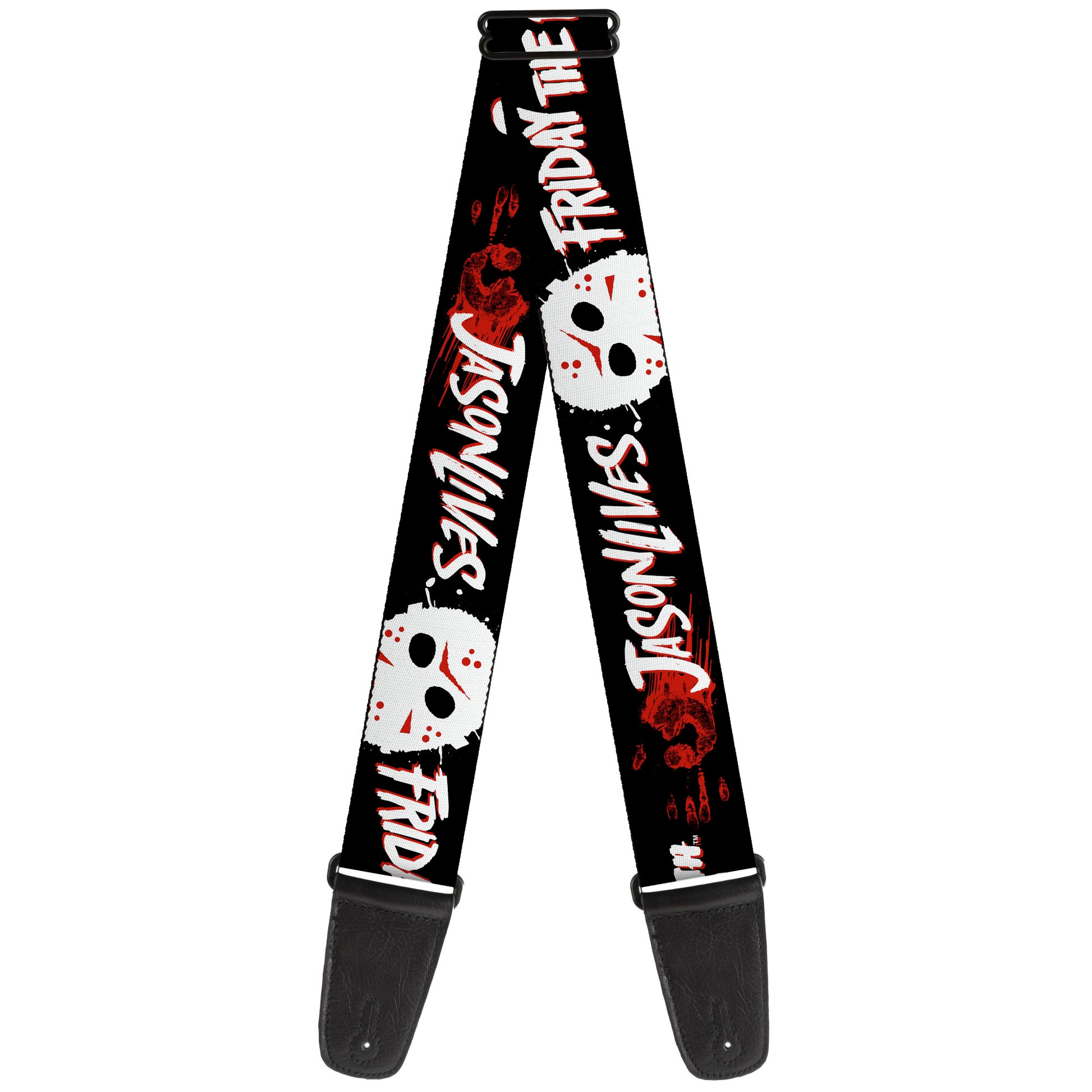 Guitar Strap - FRIDAY THE 13TH JASON LIVES with Hand Print and Mask Black/Red/White Guitar Straps Friday the 13th