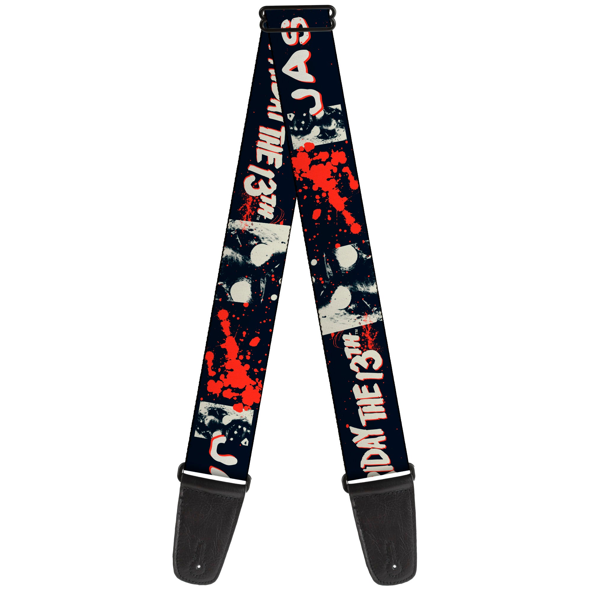 Guitar Strap - FRIDAY THE 13TH JASON Mask and Splatter Black/Red/White Guitar Straps Friday the 13th