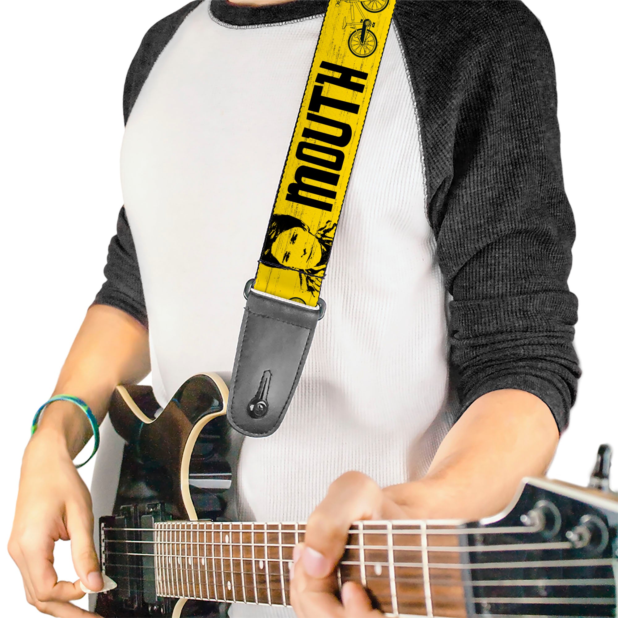 Guitar Strap - THE GOONIES CHUNK MIKEY DATA MOUTH Icons and Title Logo Yellow/Black Guitar Straps The Goonies
