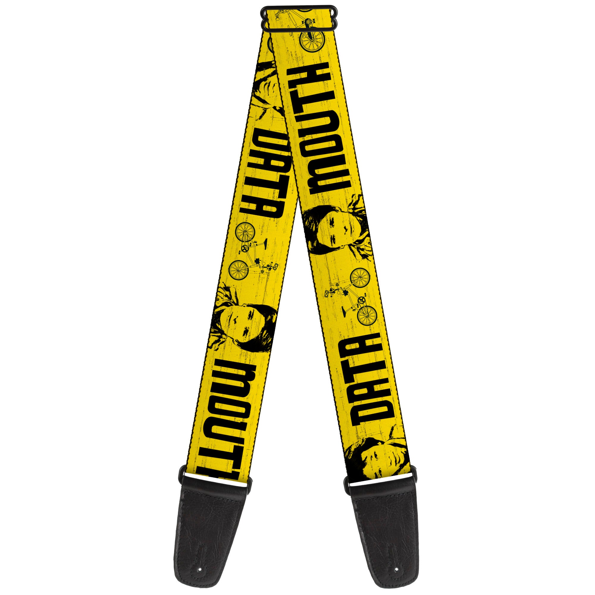 Guitar Strap - THE GOONIES CHUNK MIKEY DATA MOUTH Icons and Title Logo Yellow/Black Guitar Straps The Goonies