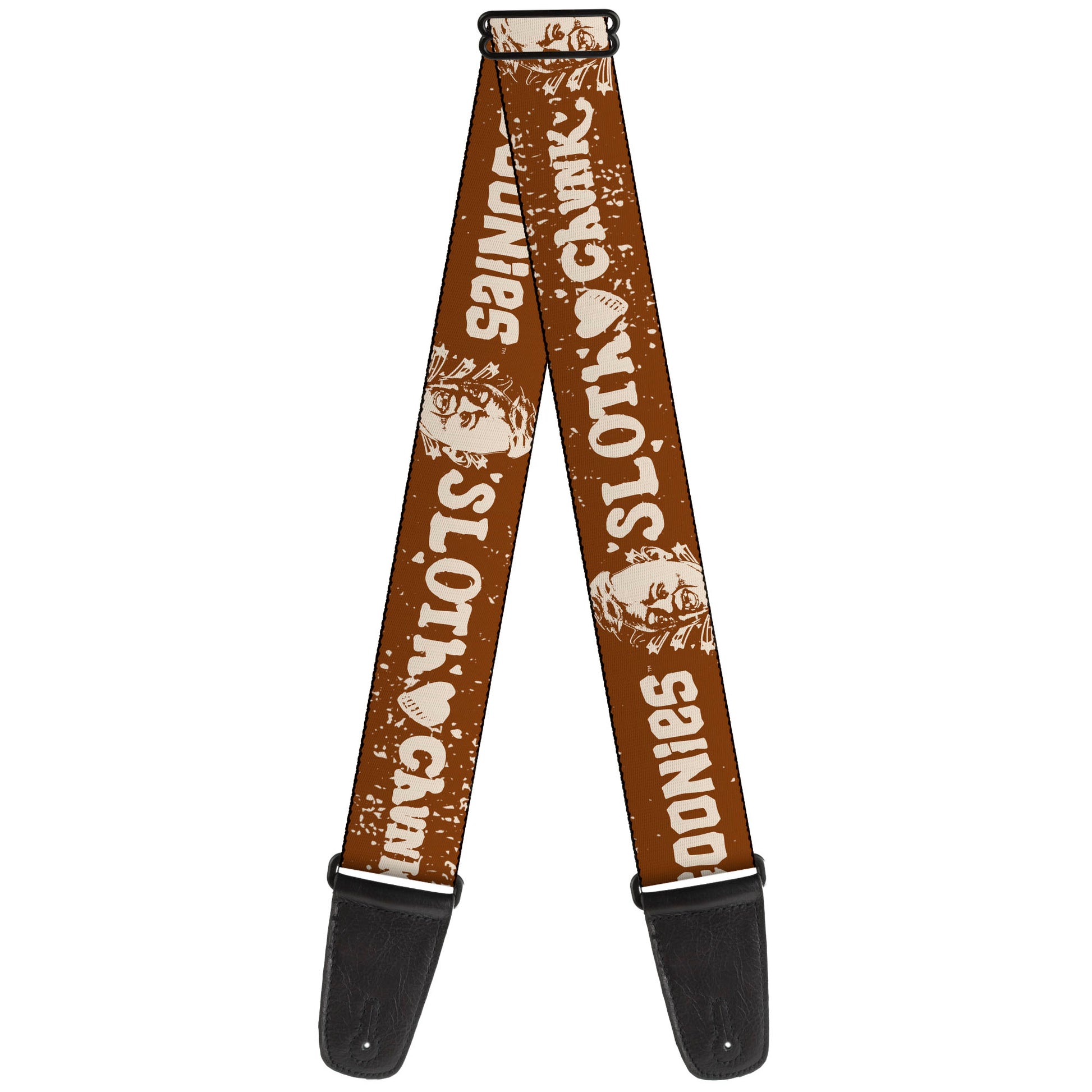 Guitar Strap - THE GOONIES SLOTH LOVE CHUNK Quote and Title Logo Brown/Tan Guitar Straps The Goonies