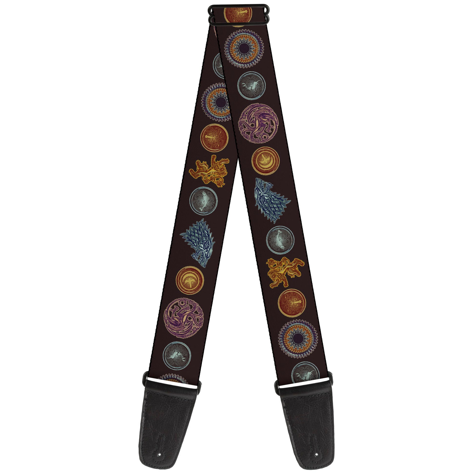 Guitar Strap - Game of Thrones - Game of Thrones Eight House Sigil Symbols Black/Multi Color Guitar Straps Game of Thrones