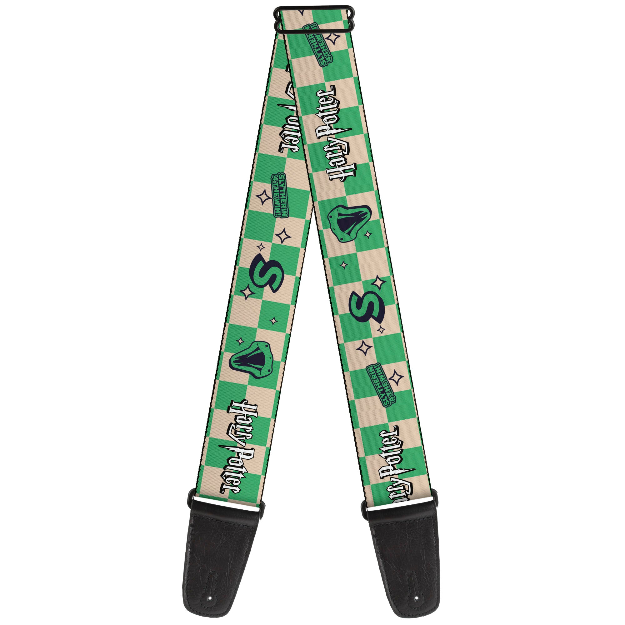 Guitar Strap - Harry Potter Slytherin Icons Checker Cream/Mint Guitar Straps Harry Potter