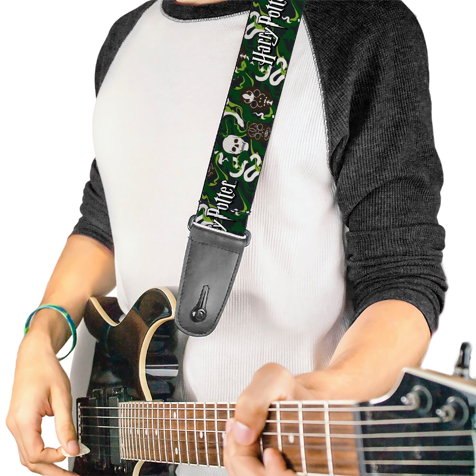 Guitar Strap - HARRY POTTER Slytherin Camo and Title Logo Greens Guitar Straps Harry Potter