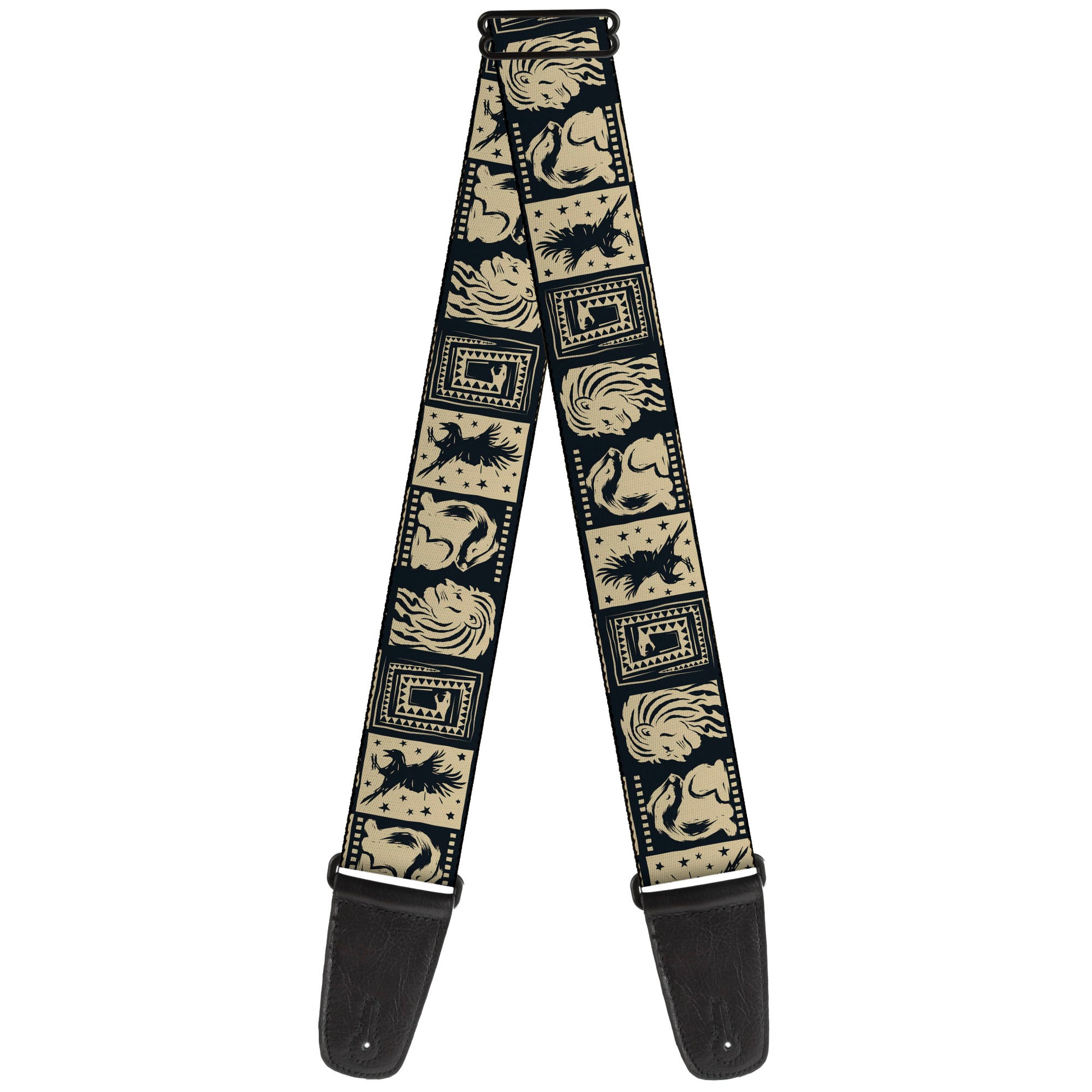 Guitar Strap - Harry Potter Hogwarts House Patch Blocks Tan/Black Guitar Straps Harry Potter