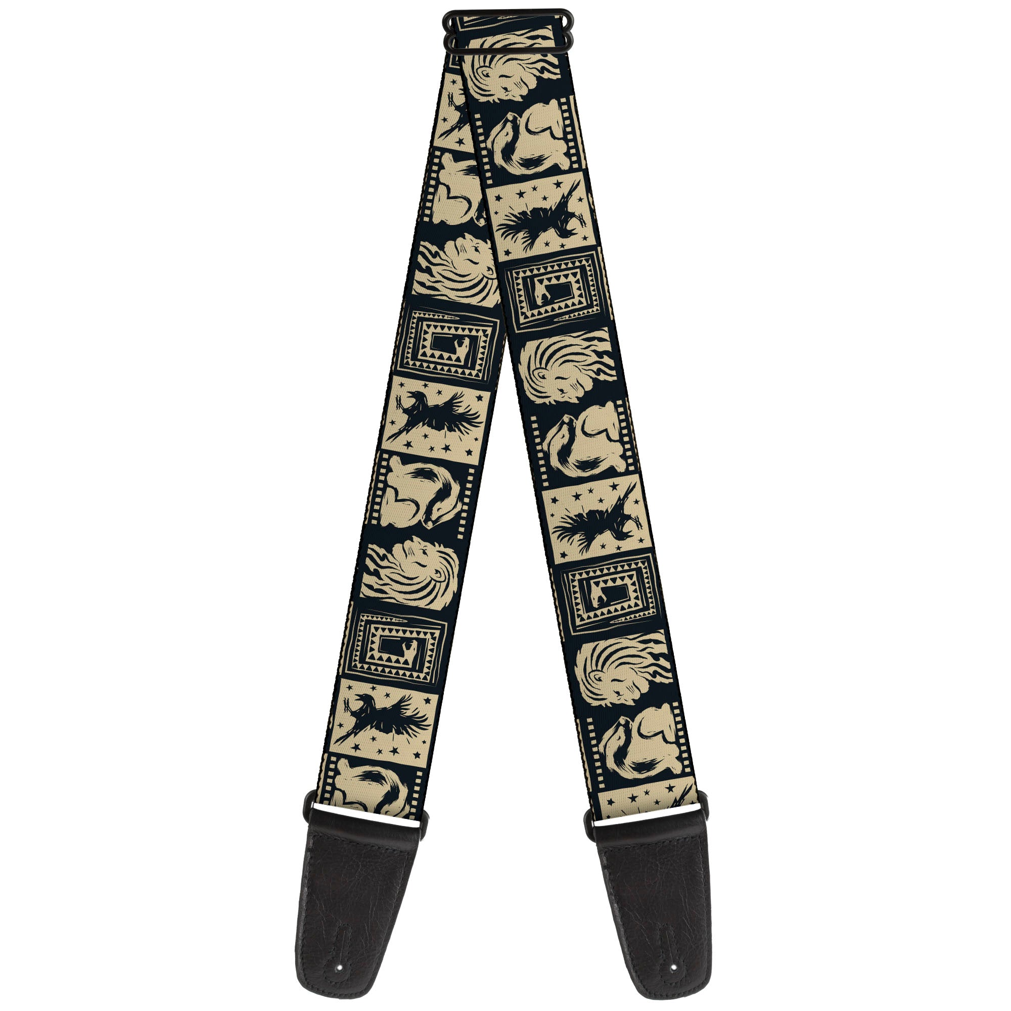 Guitar Strap - Harry Potter Hogwarts House Patch Blocks Tan/Black Guitar Straps Harry Potter