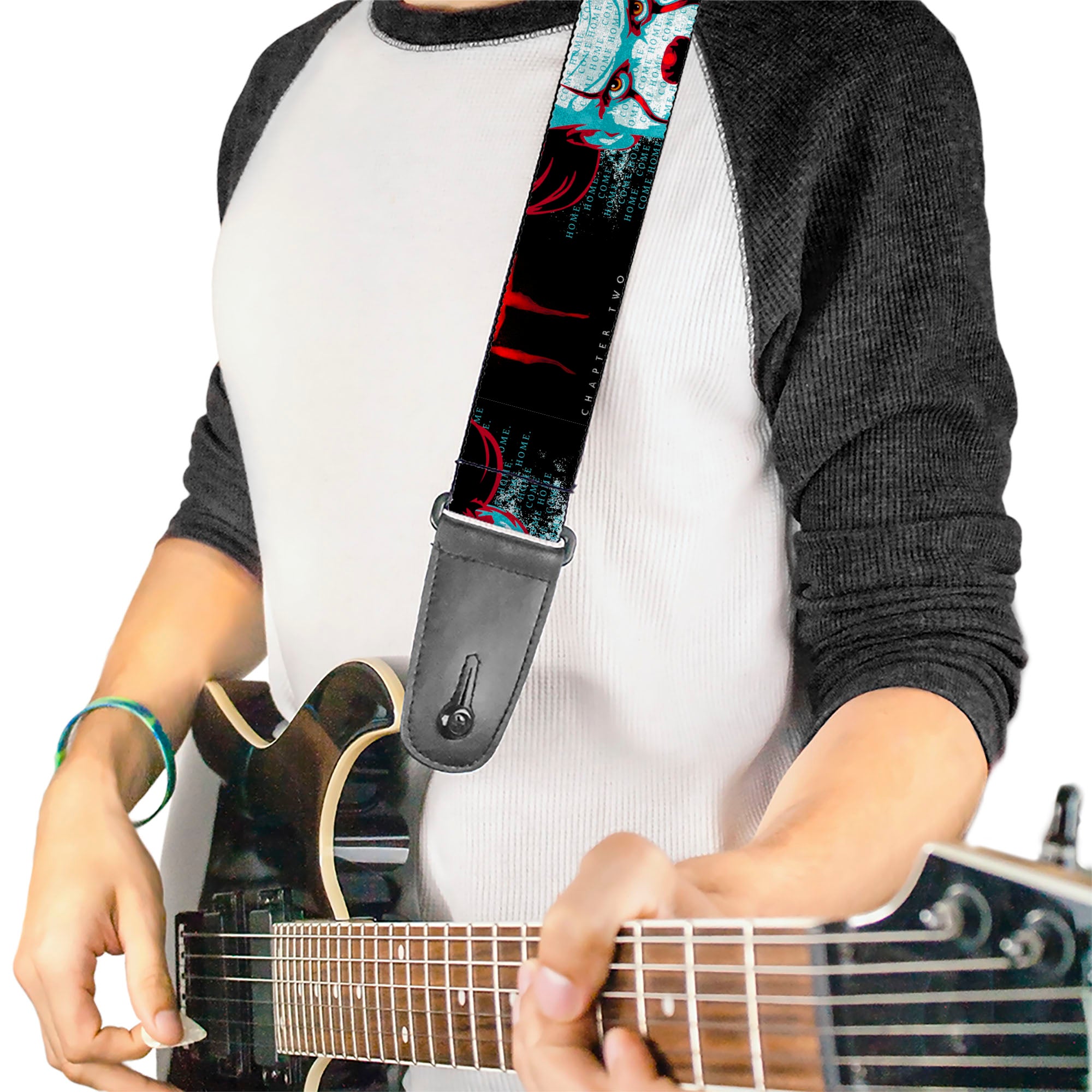 Guitar Strap - IT CHAPTER TWO Pennywise Face CLOSE-UP Black/Red/Blues