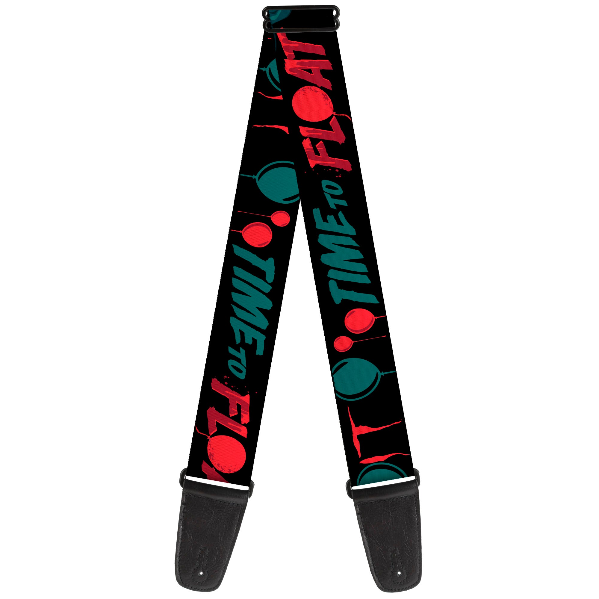 Guitar Strap - IT Pennywise Face and Balloons TIME TO FLOAT Black/Blues/Reds Guitar Straps IT
