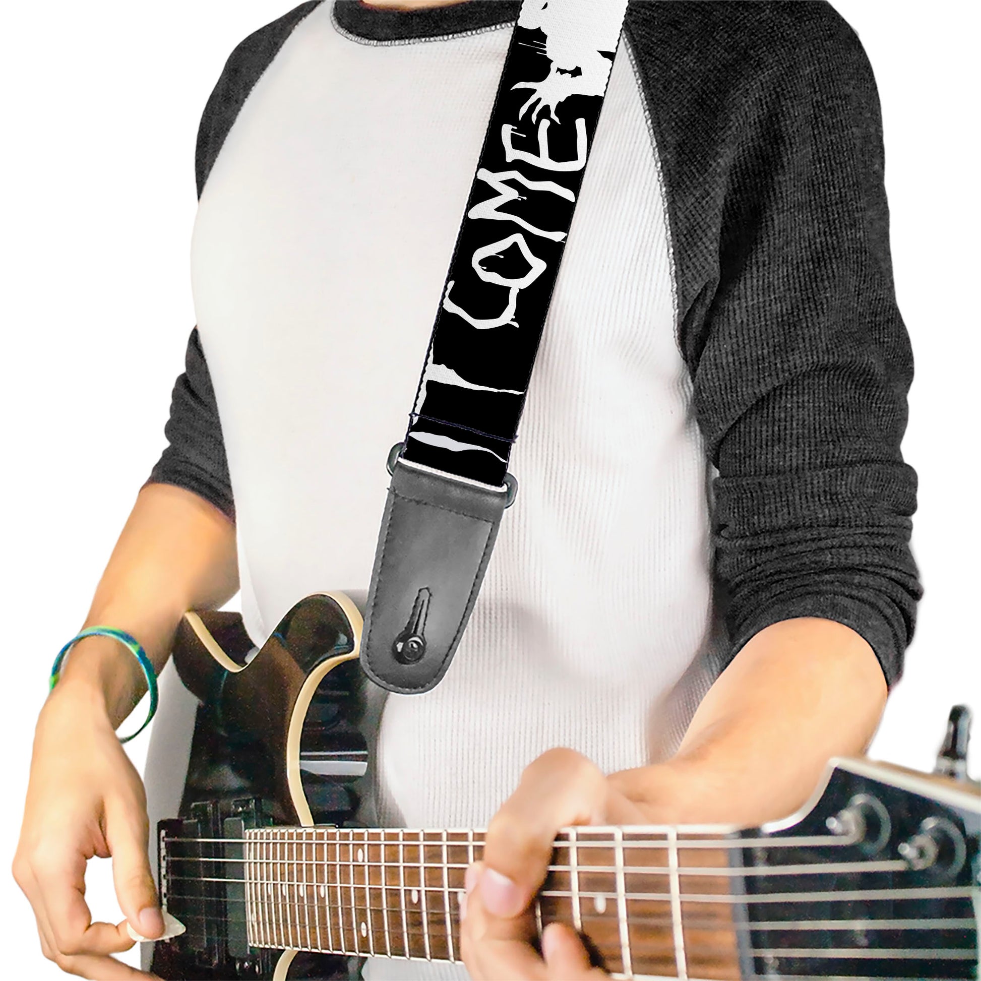 Guitar Strap - IT Pennywise Face Close-Up COME HOME-COME BACK AND PLAY Black/White Guitar Straps IT