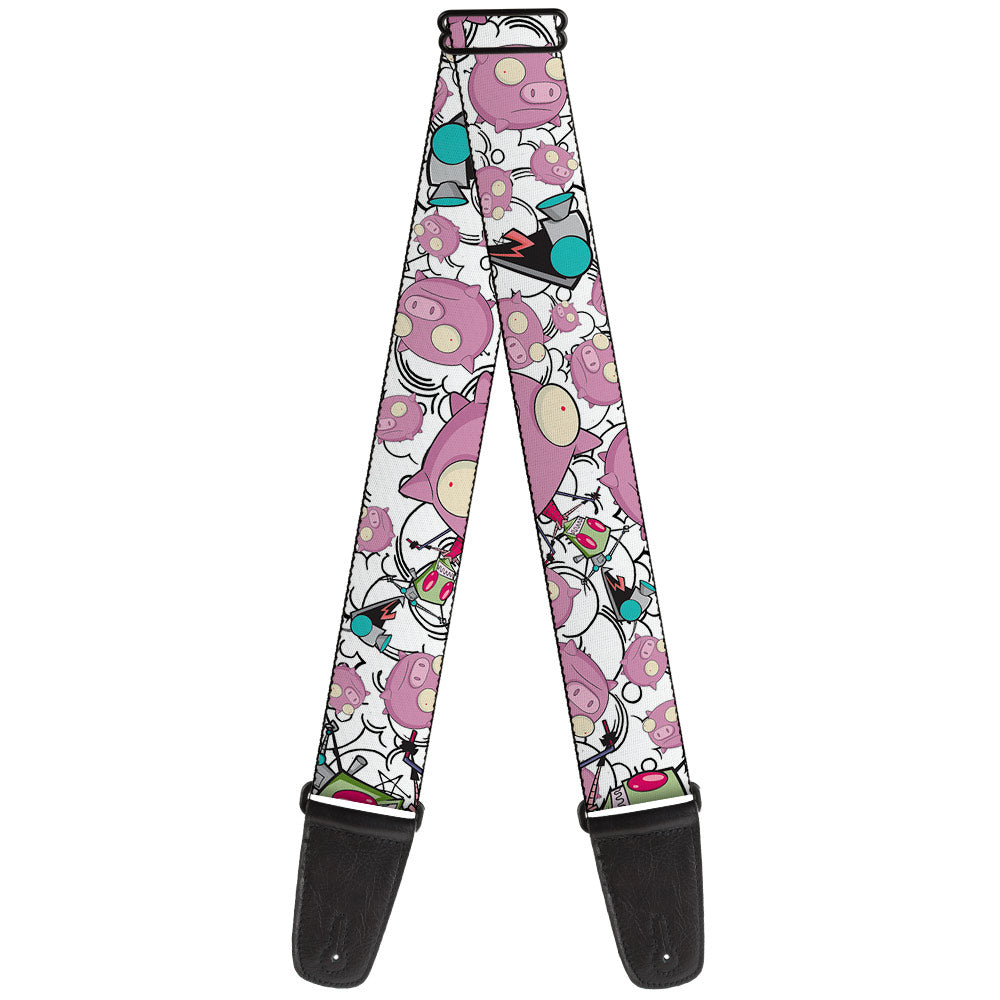 Guitar Strap - Invader Zim GIR and Piggy Doddles White/Black Guitar Straps Invader Zim