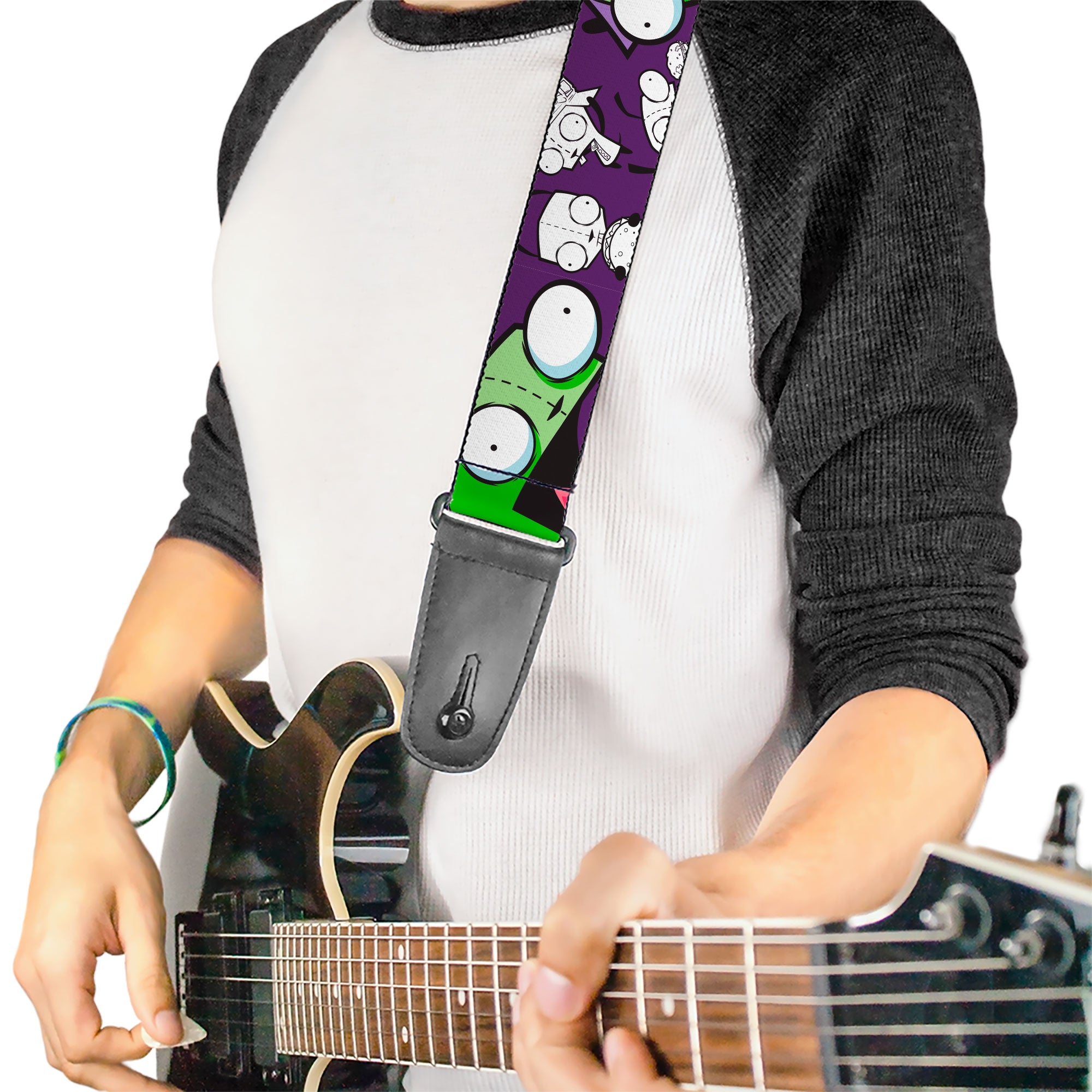 Guitar Strap - Invader Zim GIR Poses and Sketch Purple Guitar Straps Invader Zim