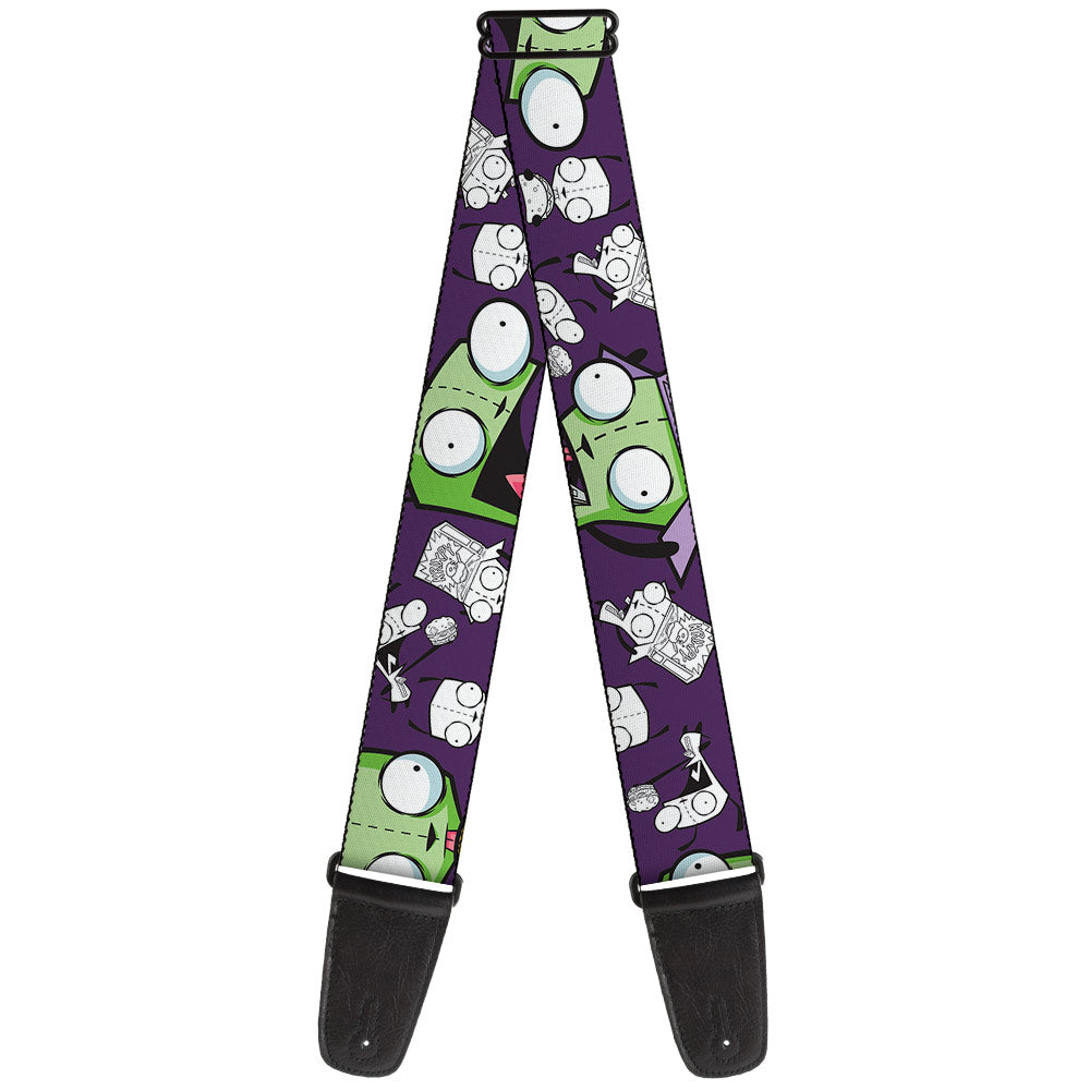 Guitar Strap - Invader Zim GIR Poses and Sketch Purple Guitar Straps Invader Zim