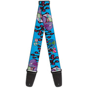 Guitar Strap - Invader Zim GIR and Piggy Rule the World Poses Blue Guitar Straps Invader Zim