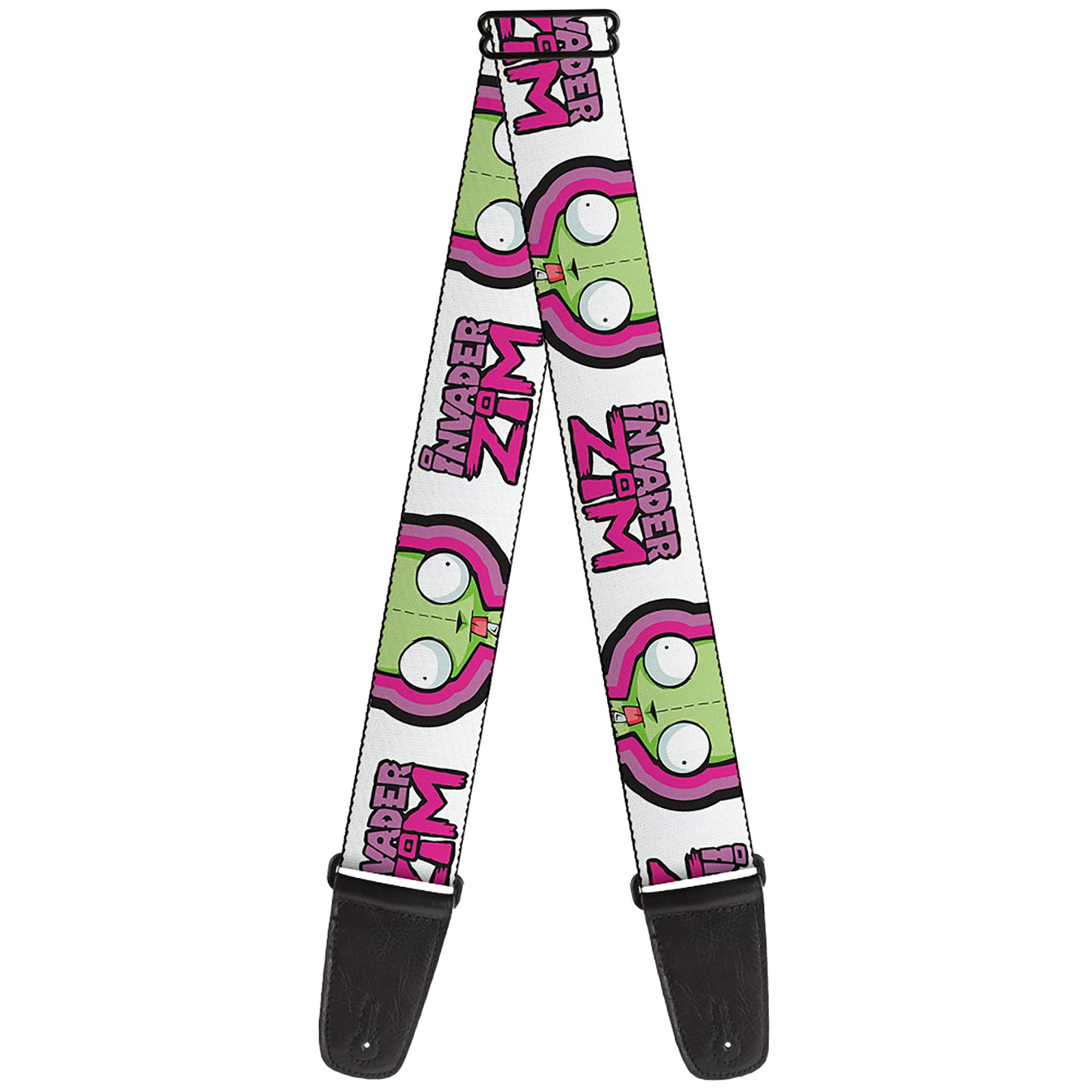 Guitar Strap - INVADER ZIM Title Logo and GIR Pose Close-Up White/Pinks Guitar Straps Invader Zim