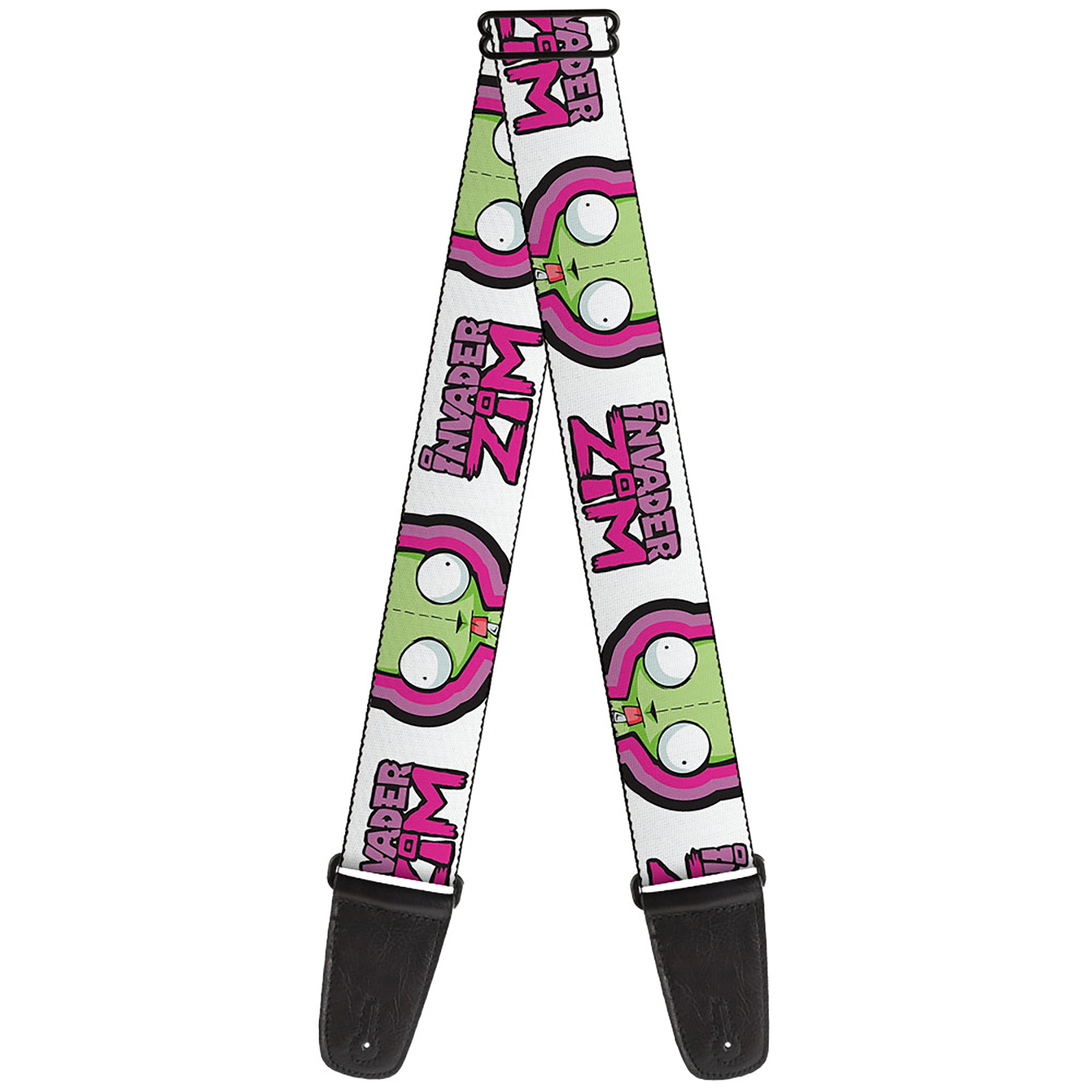 Guitar Strap - INVADER ZIM Title Logo and GIR Pose Close-Up White/Pinks Guitar Straps Invader Zim