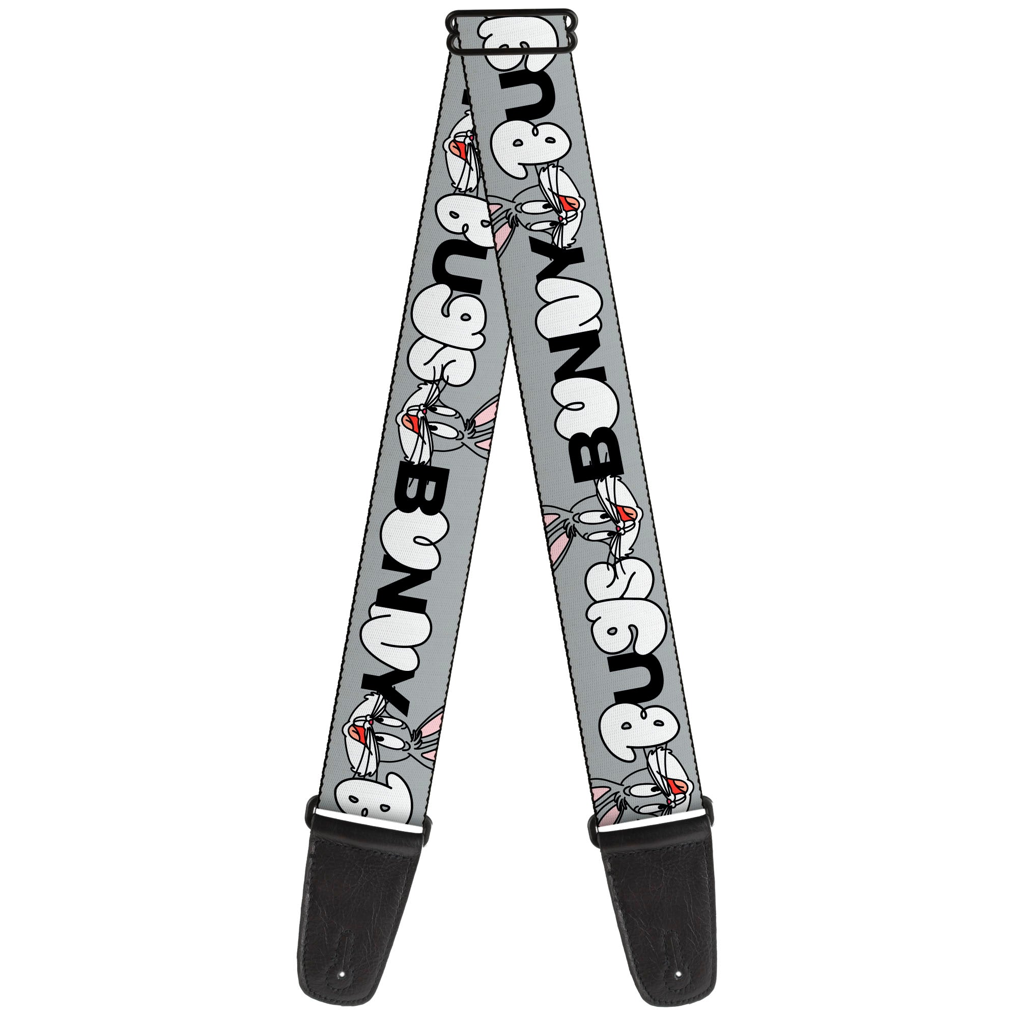 Guitar Strap - BUGS BUNNY Smiling Face Text Gray Guitar Straps Looney Tunes
