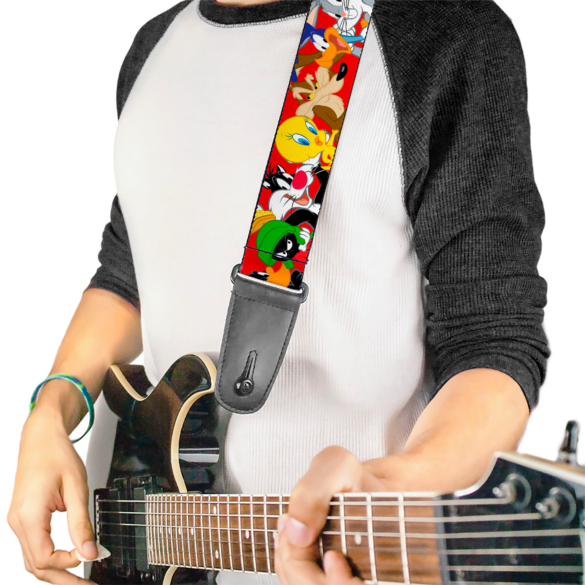Guitar Strap - Looney Tunes Eight Character Faces Red Guitar Straps Looney Tunes