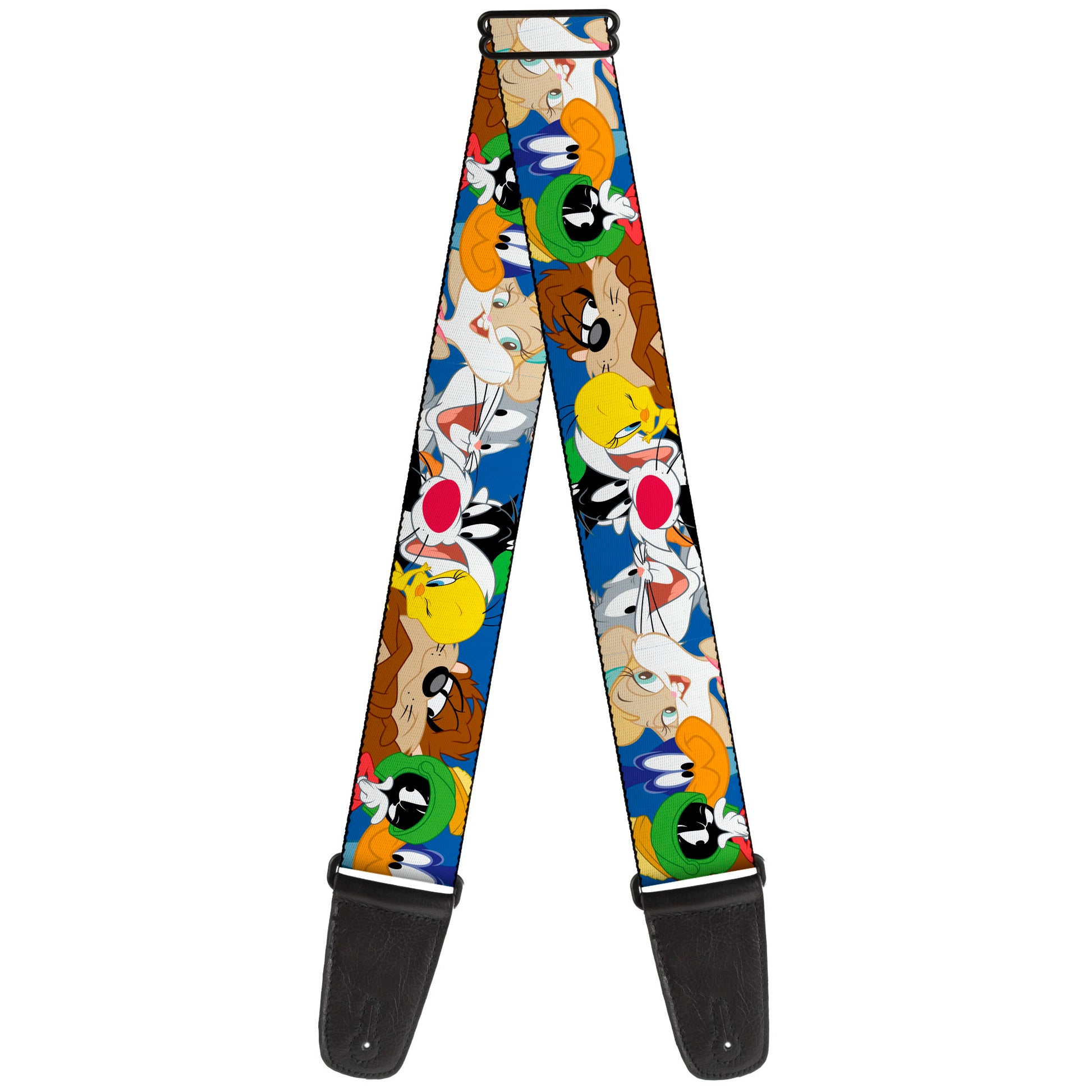 Guitar Strap - Looney Tunes Seven Character Faces Stacked Blue Guitar Straps Looney Tunes