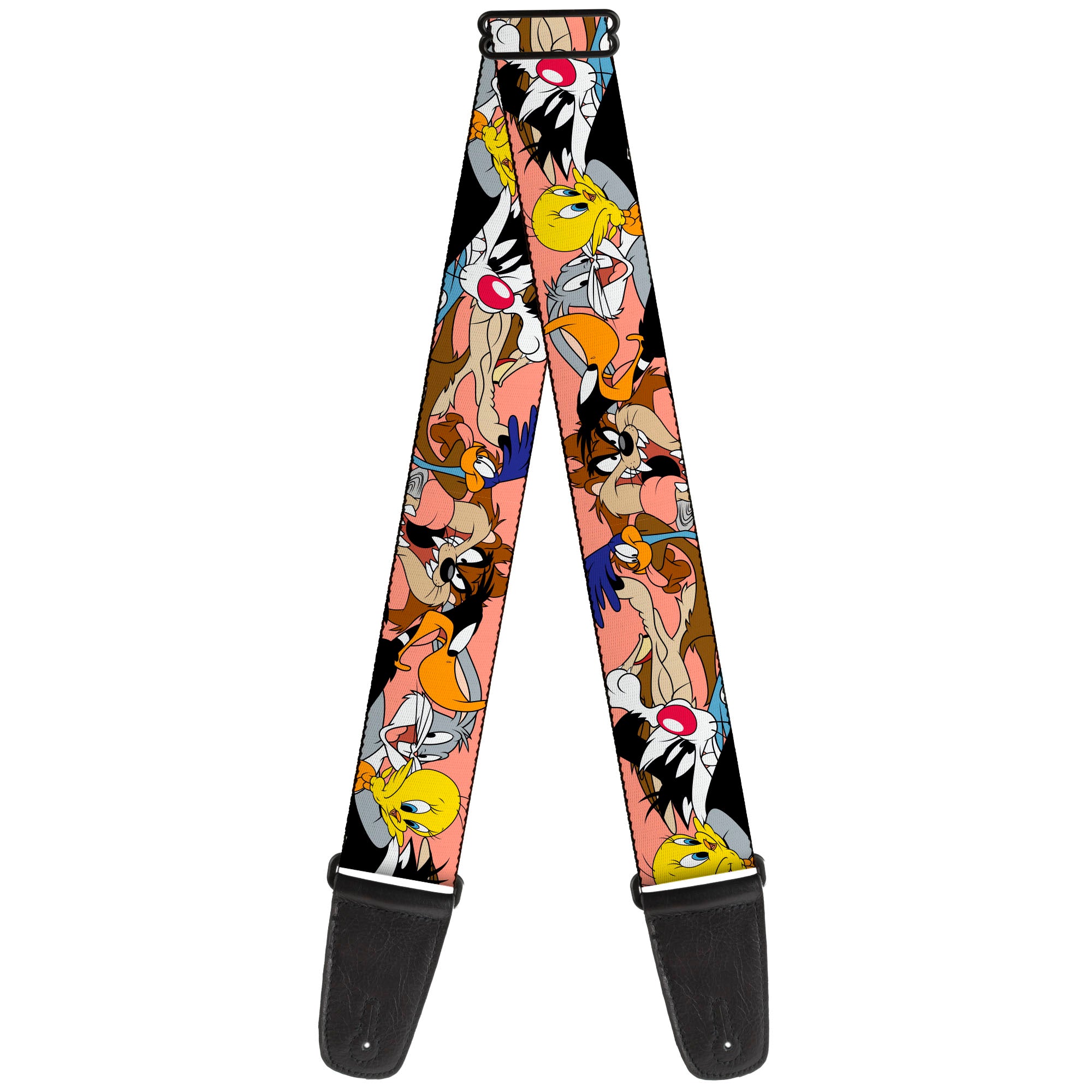 Guitar Strap - Looney Tunes Seven Character Poses Stacked Peach Guitar Straps Looney Tunes
