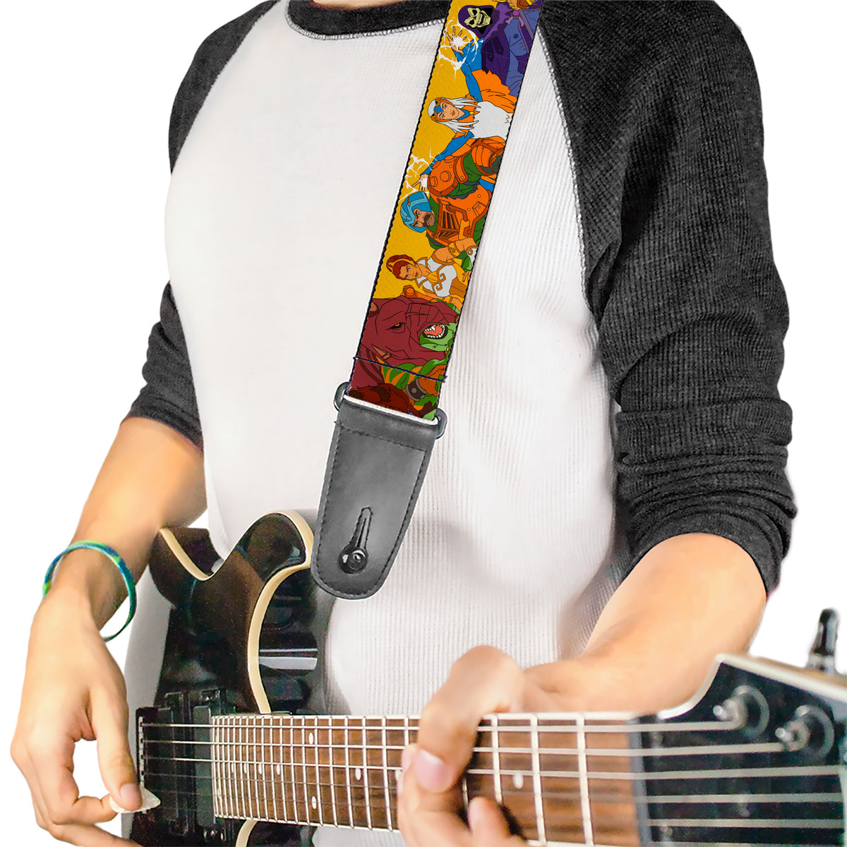 Guitar Strap - MOTU Revelation Eight Character Group Pose Yellow Guitar Straps Masters of the Universe