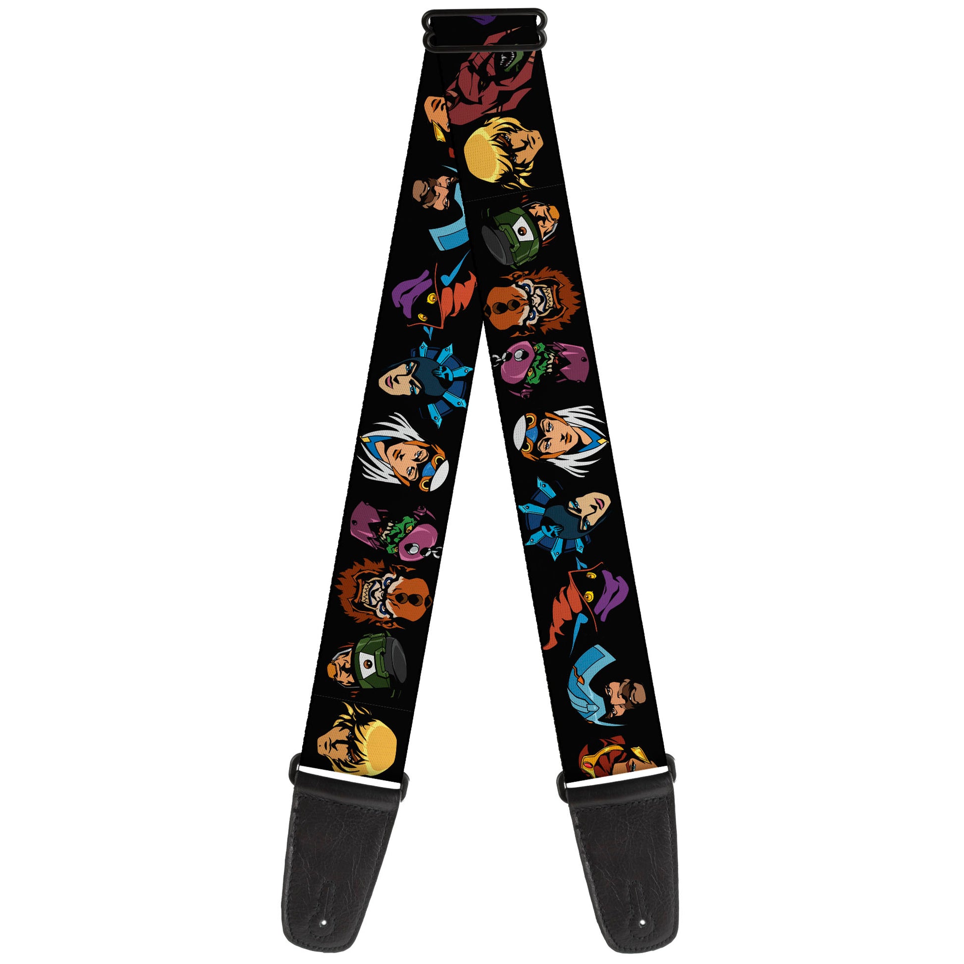 Guitar Strap - Masters of the Universe Eleven Character Faces Black Guitar Straps Masters of the Universe