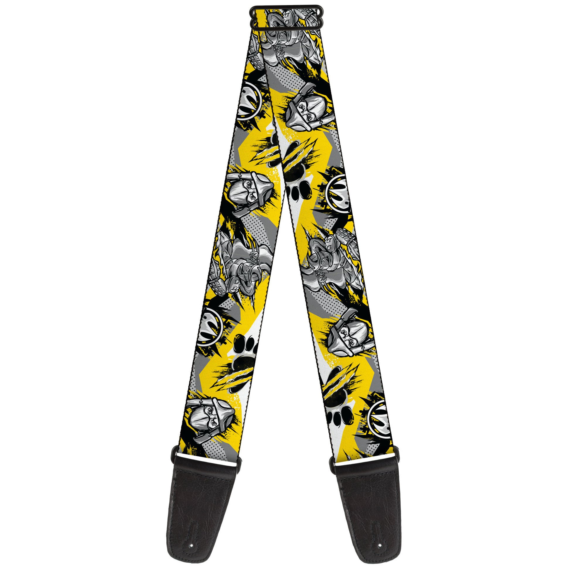 Guitar Strap - Teenage Mutant Ninja Turtles Shredder Pose and Icons Grays/Yellow Guitar Straps Teenage Mutant Ninja Turtles