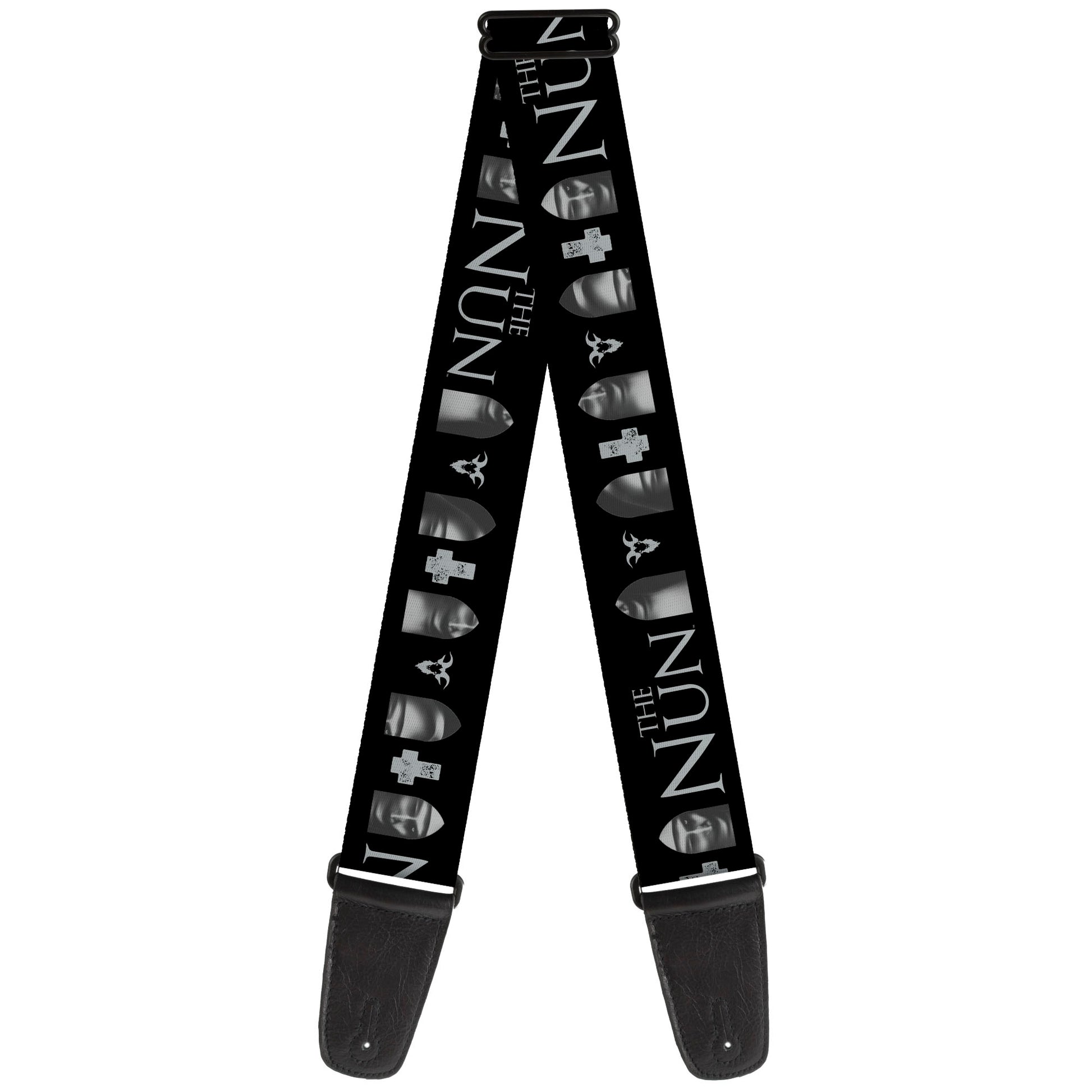 Guitar Strap - THE NUN Demon Nun Valak Face with Icons and Title Logo Black/Grays Guitar Straps The Nun
