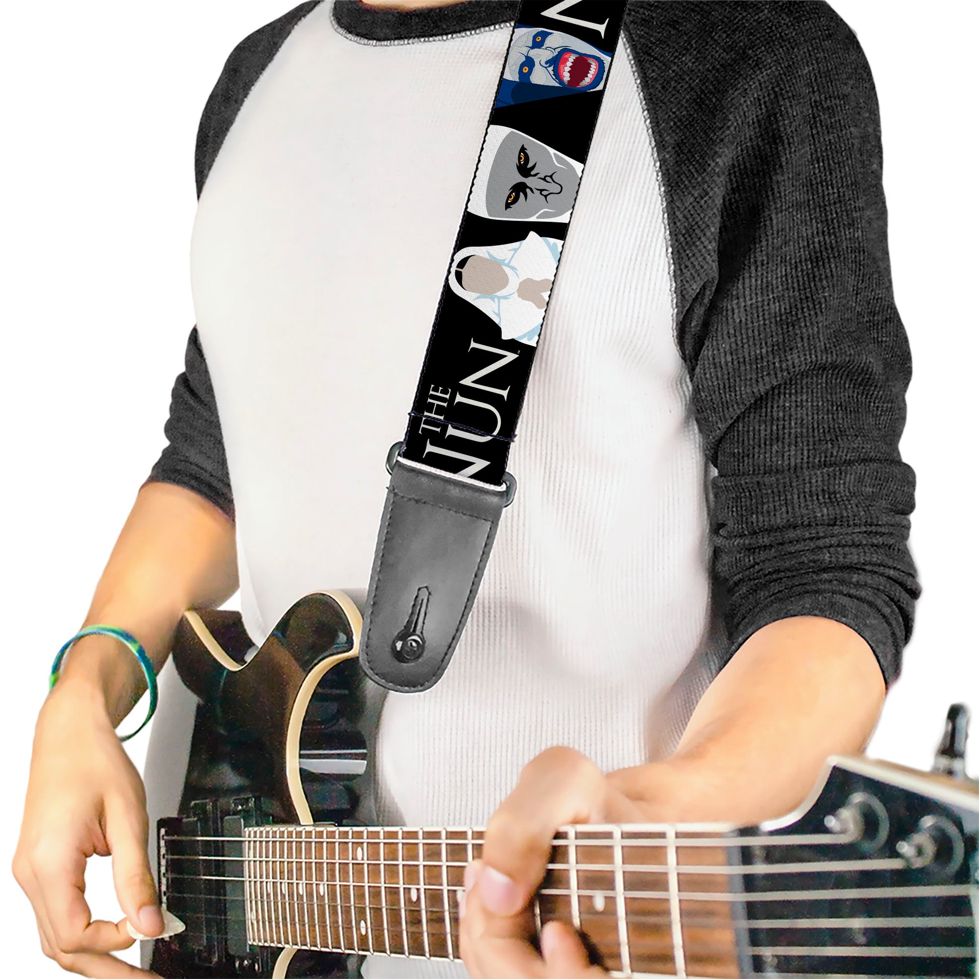 Guitar Strap - THE NUN Sister Irene and Demon Nun Valak Icons with Title Logo Black/White Guitar Straps The Nun