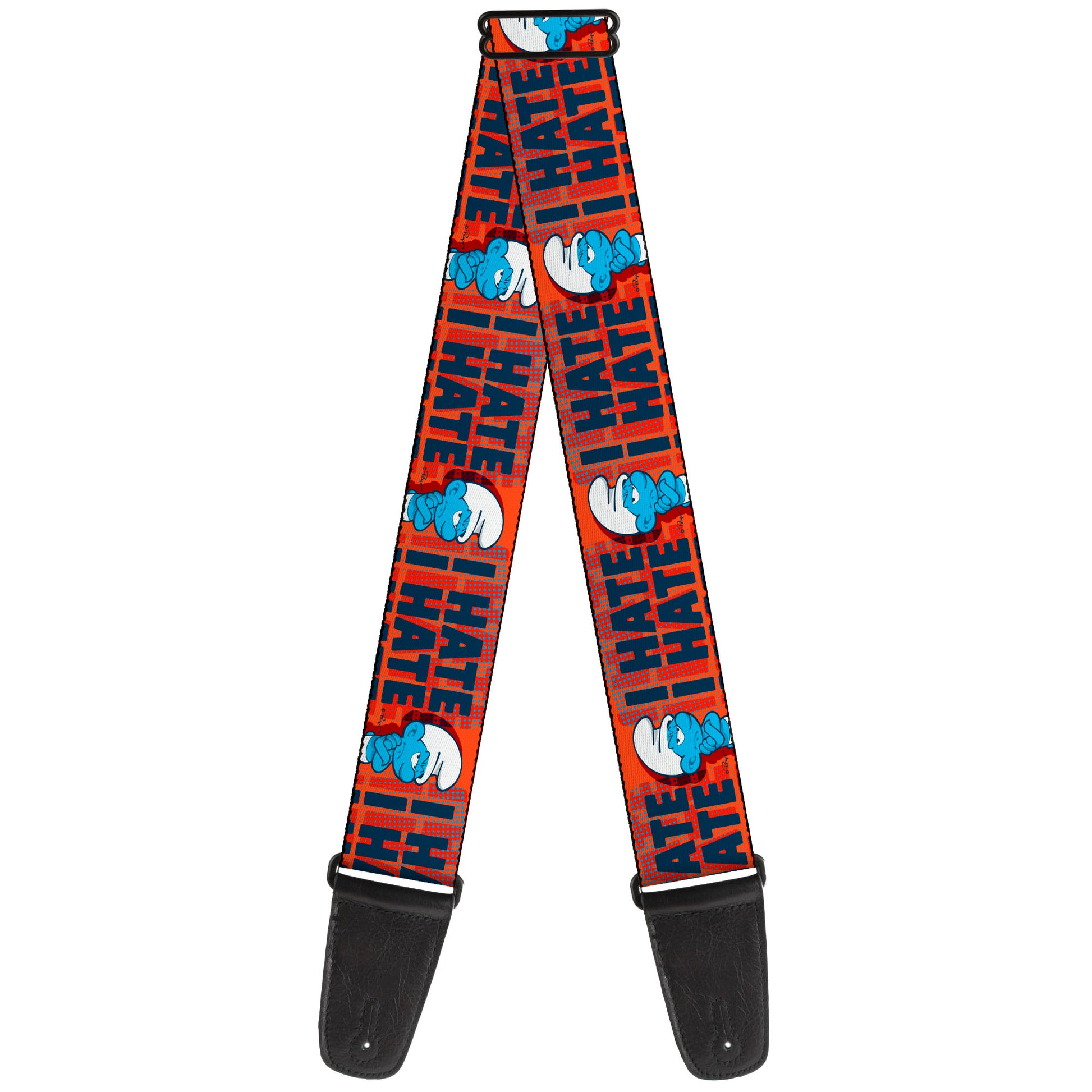 Guitar Strap - Grumpy Smurf I HATE I HATE Arms Crossed Pose Red/Blue Guitar Straps The Smurfs
