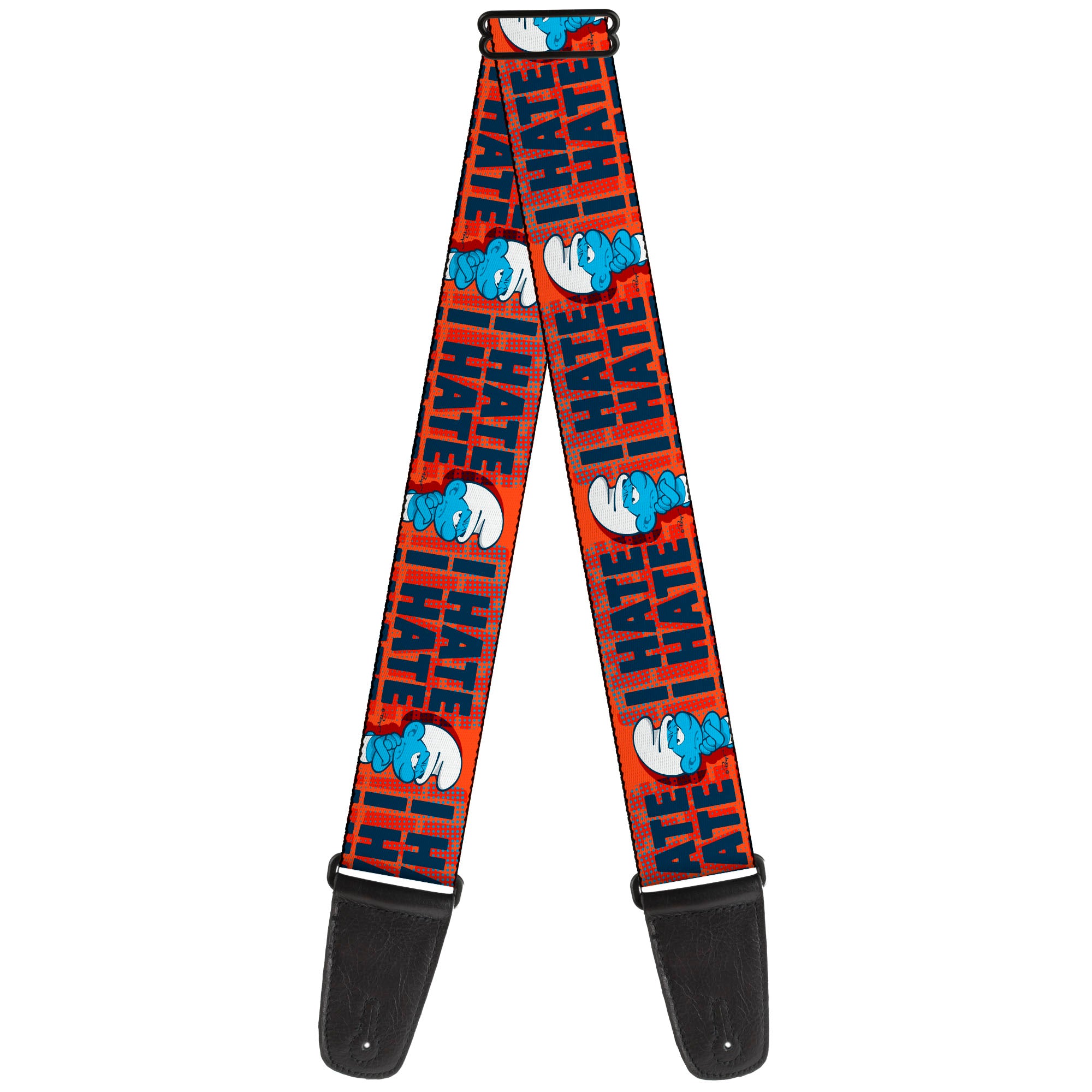 Guitar Strap - Grumpy Smurf I HATE I HATE Arms Crossed Pose Red/Blue Guitar Straps The Smurfs