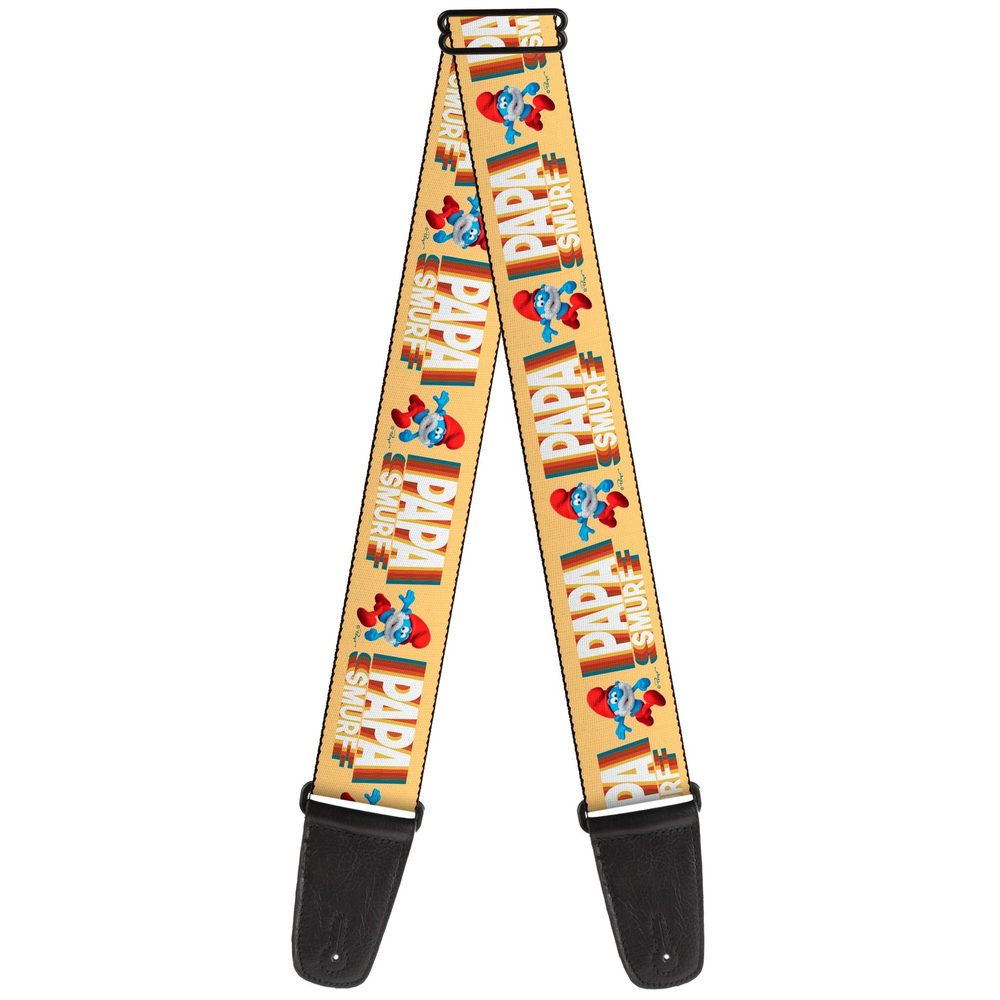 Guitar Strap - PAPA SMURF Running Pose and Text Beige/Multi Color Guitar Straps The Smurfs