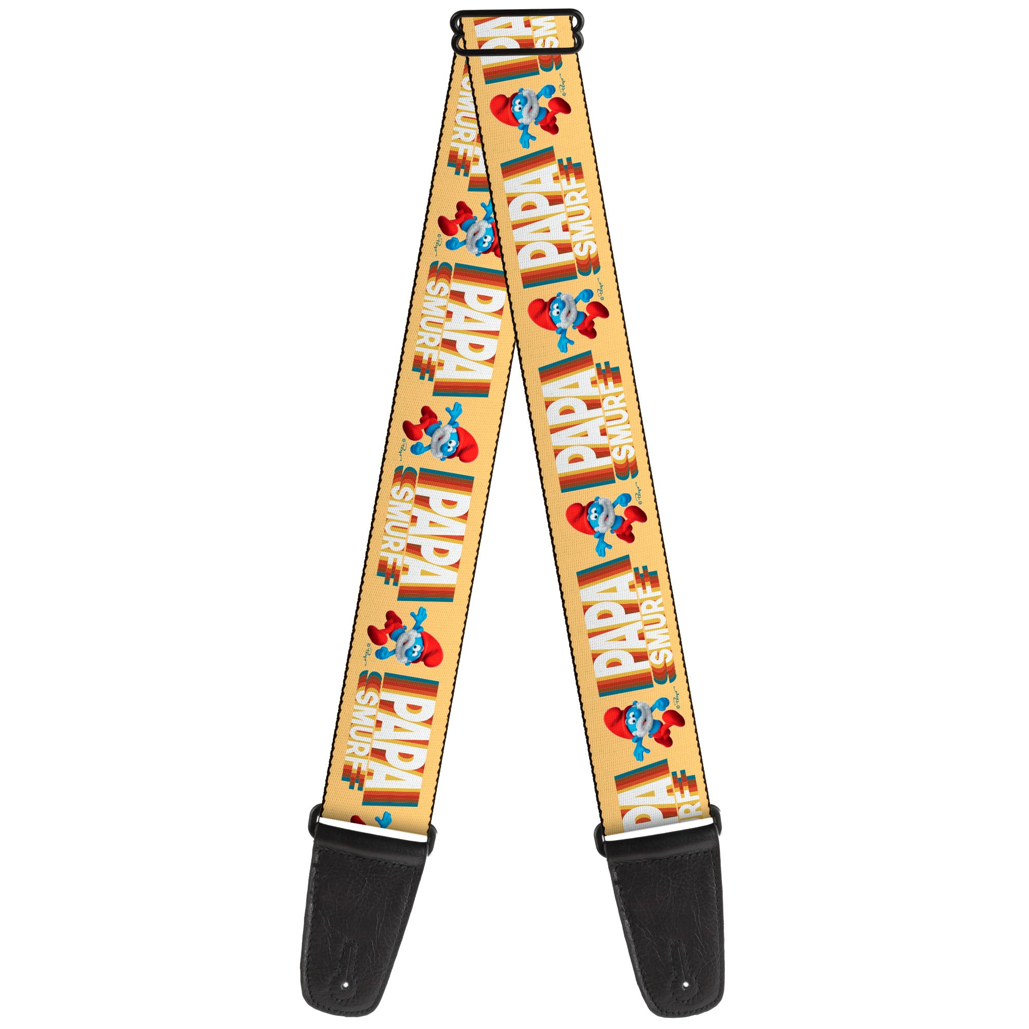 Guitar Strap - PAPA SMURF Running Pose and Text Beige/Multi Color Guitar Straps The Smurfs