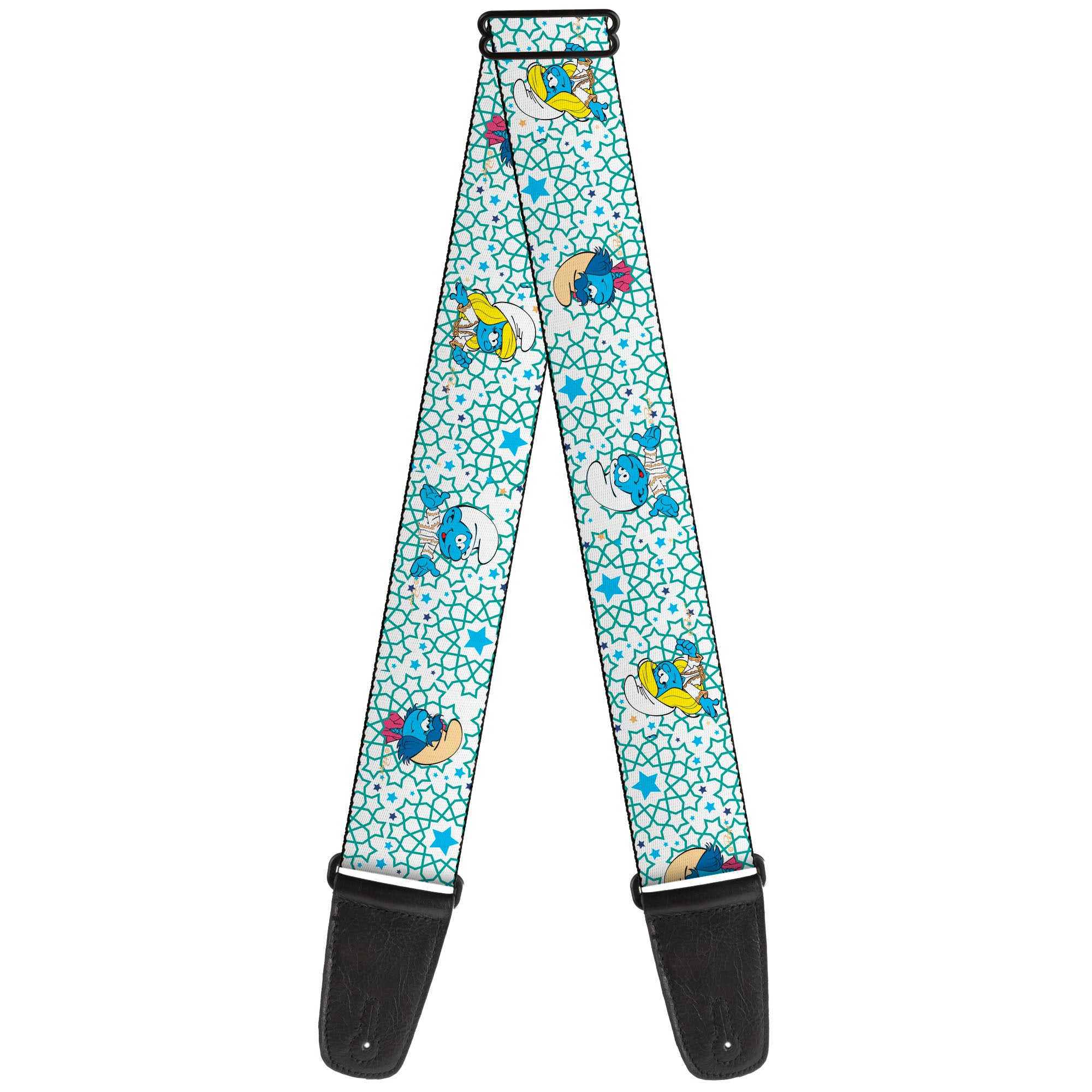 Guitar Strap - The Smurfs Three Character Pose and Stars White/Blues Guitar Straps The Smurfs