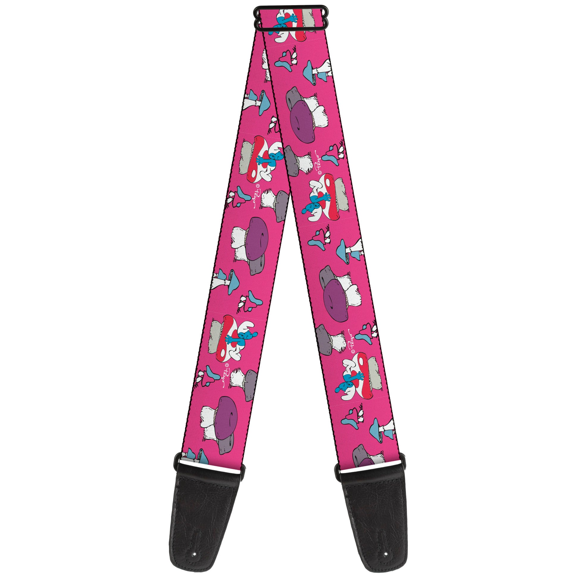 Guitar Strap - The Smurfs Like a Mushroom Pose Pink Guitar Straps The Smurfs